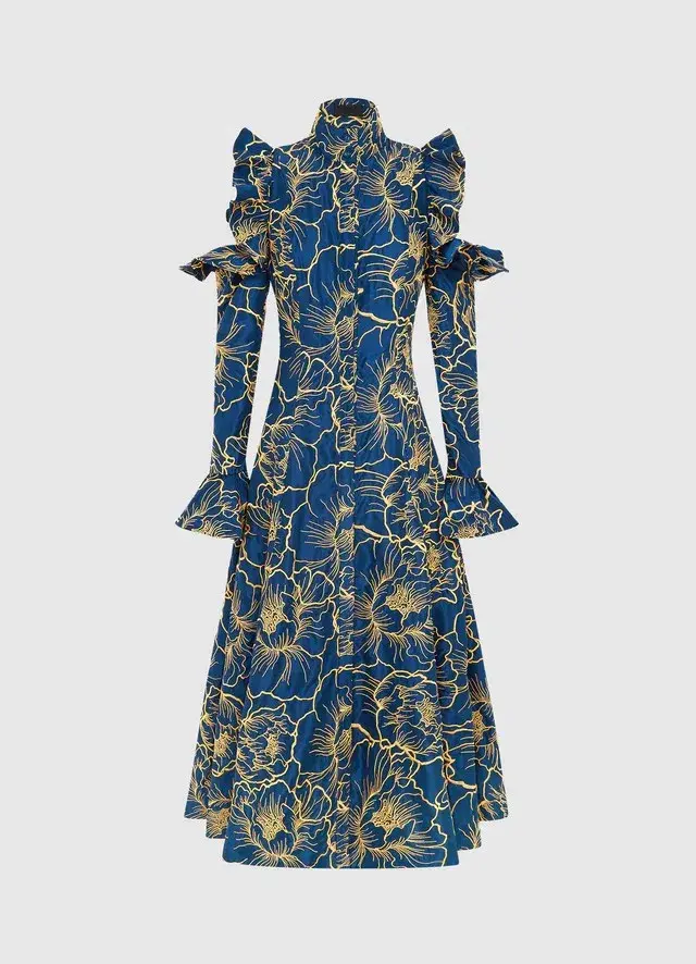 Leo Lin Ezra Midi Dress Marine Blue Size 8 for rent on The Volte - main image