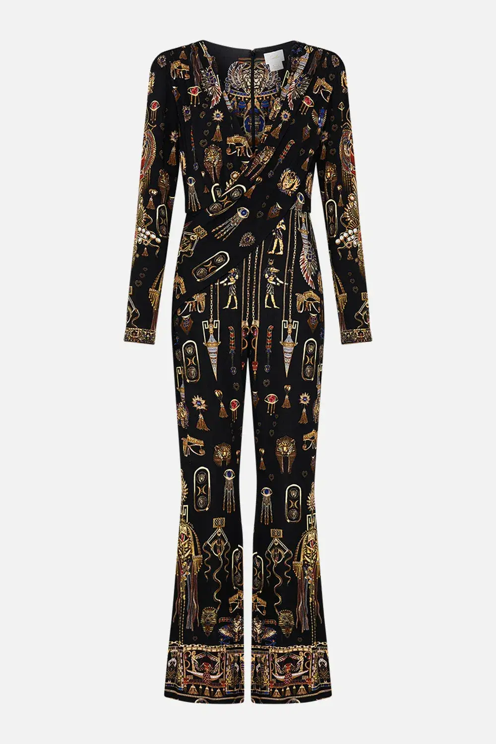 Camilla Draped V Neck Jersey Flared Jumpsuit Multi Print Size 12 - Image 4