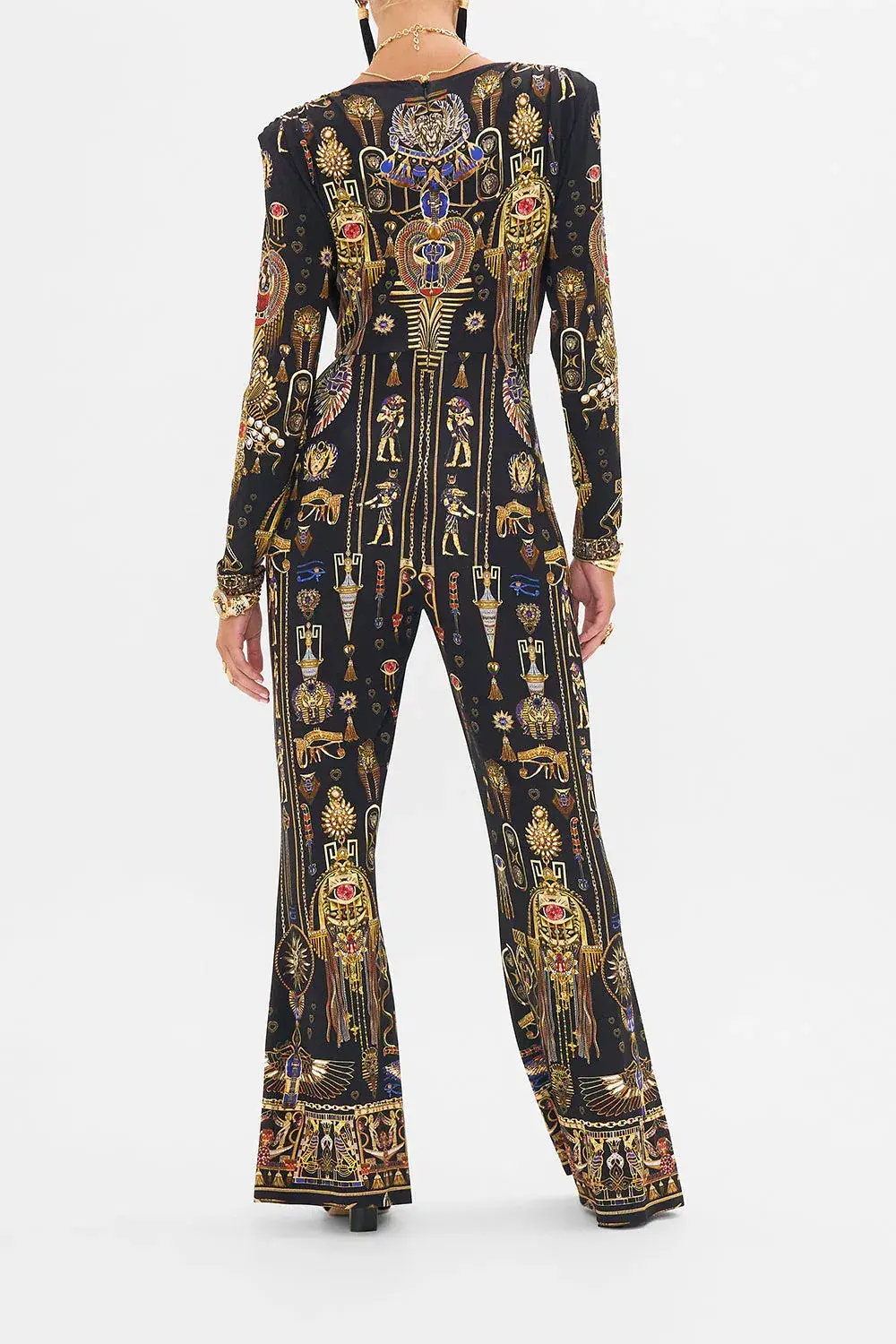Camilla Draped V Neck Jersey Flared Jumpsuit Multi Print Size 12 - Image 2