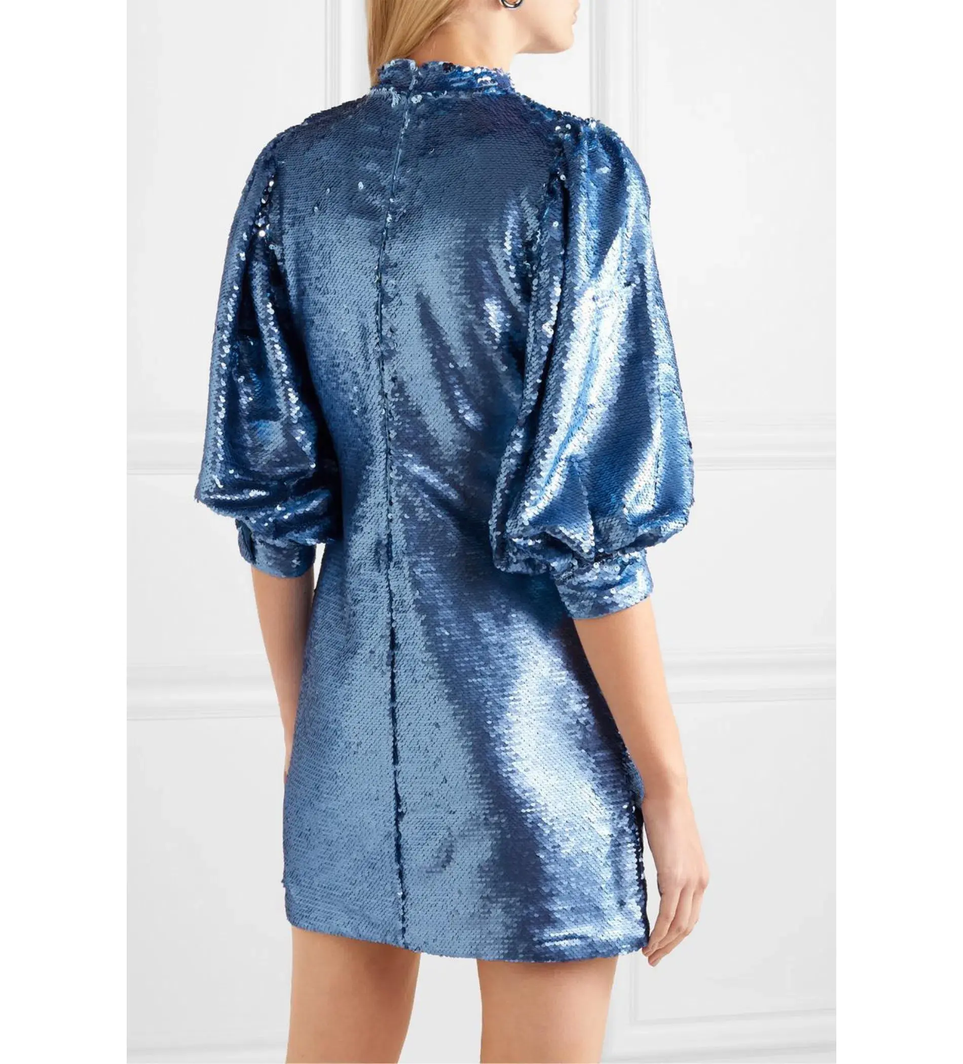 Ganni Forever Sequin Mini Dress in Blue Size 10 - Image 3