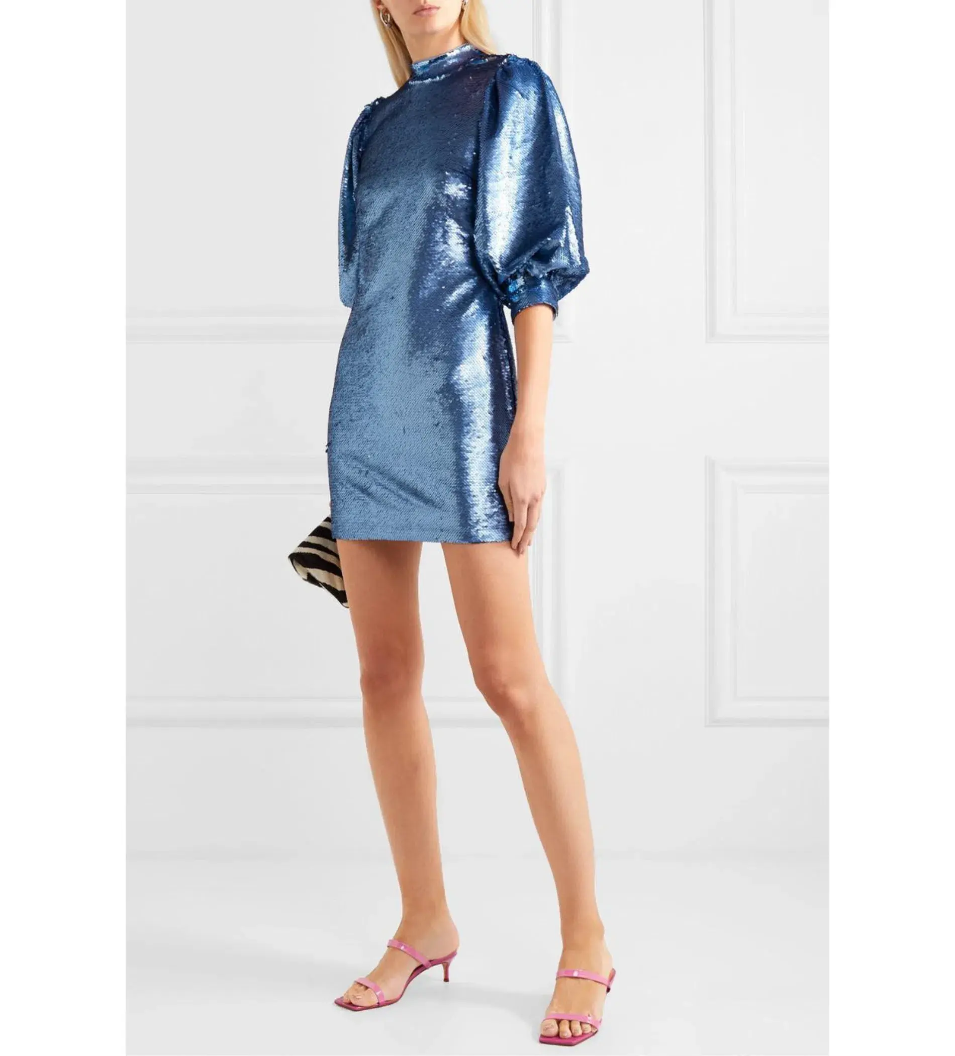 Ganni Forever Sequin Mini Dress in Blue Size 10 - Image 1