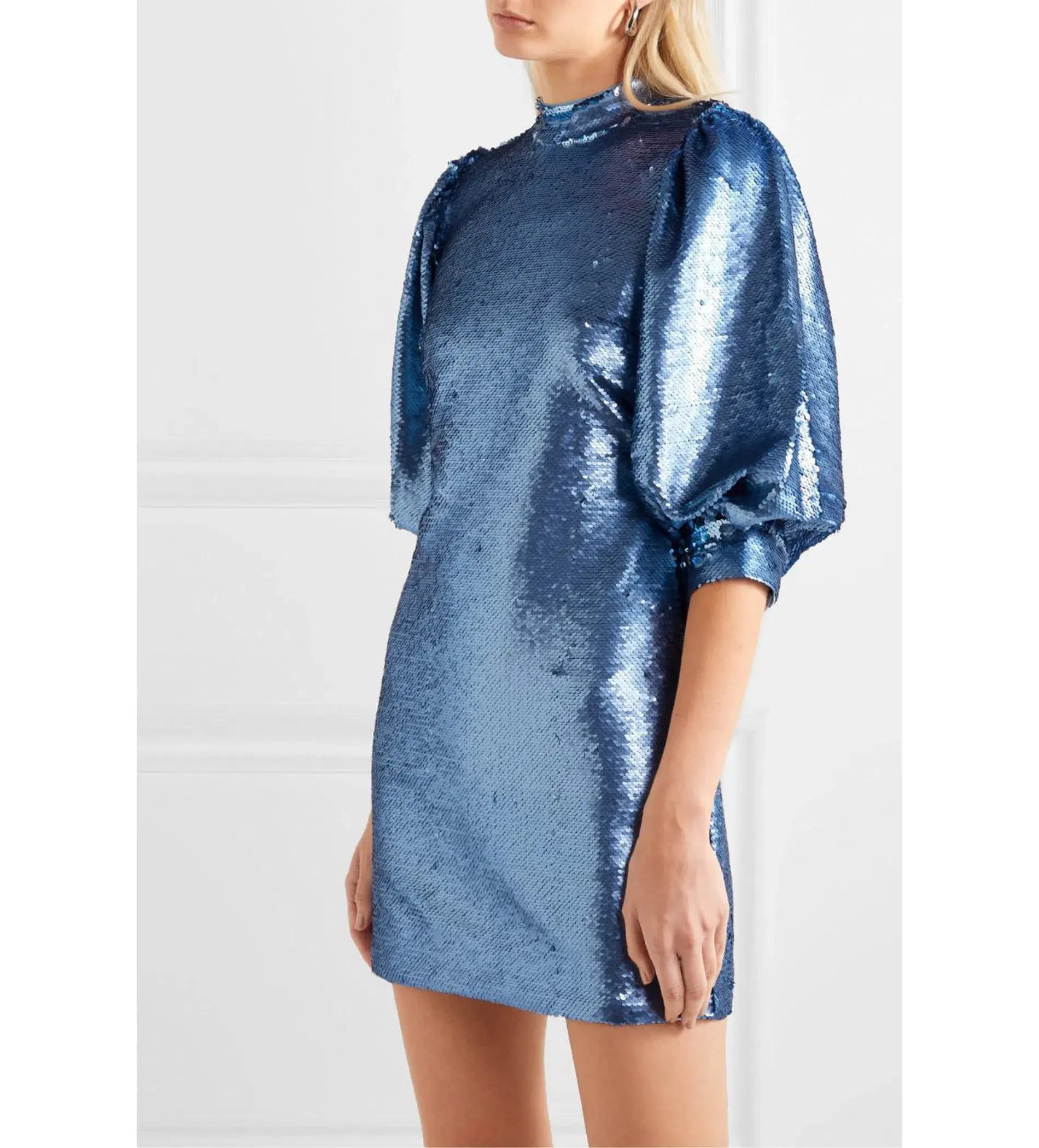 Ganni Forever Sequin Mini Dress in Blue Size 10 - Image 2