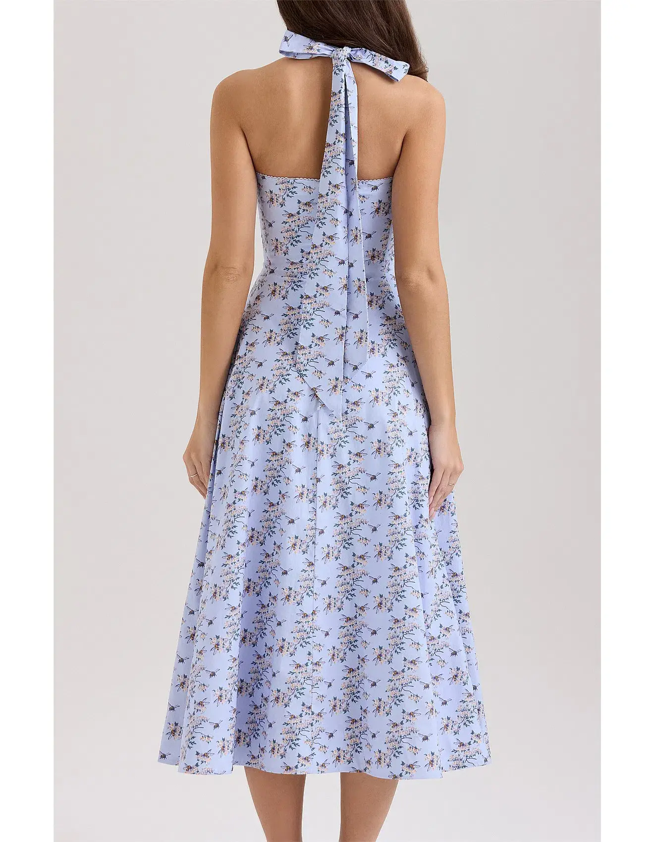 House of CB Claudia Stretch Cotton Halter Neck Midi Dress Bee Floral Size L / AU 12 - Image 3