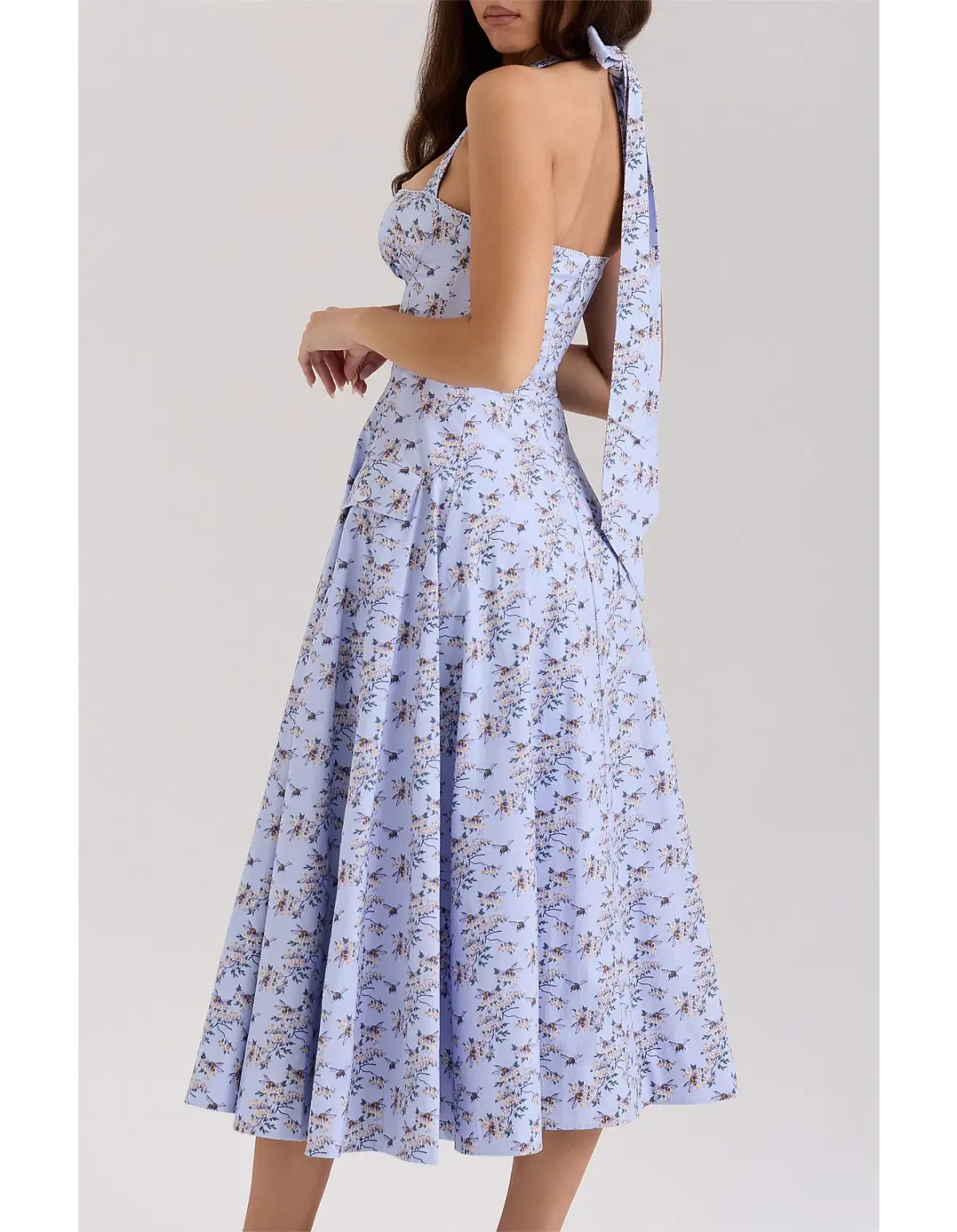 House of CB Claudia Stretch Cotton Halter Neck Midi Dress Bee Floral Size L / AU 12 - Image 2