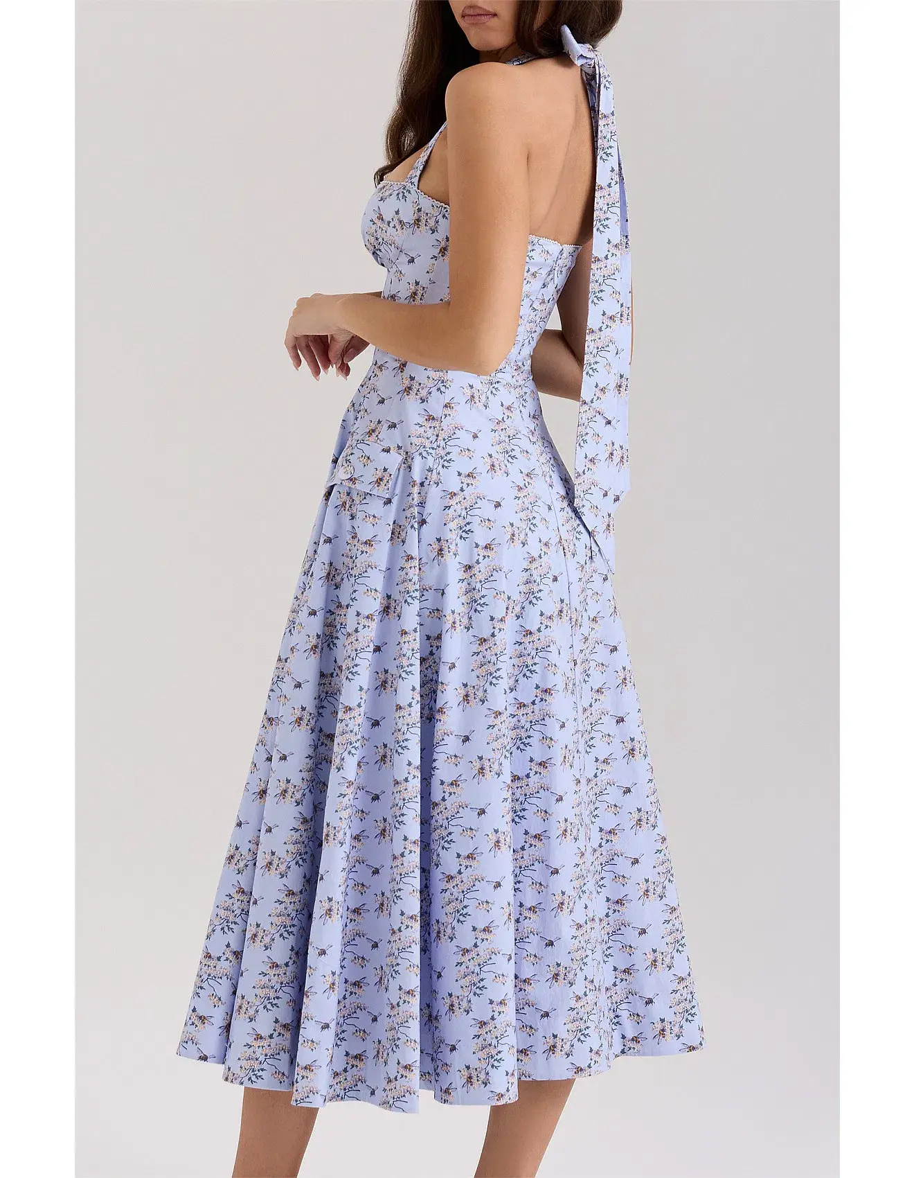 House of CB Claudia Stretch Cotton Halter Neck Midi Dress Bee Floral Size L / AU 12 - Image 2