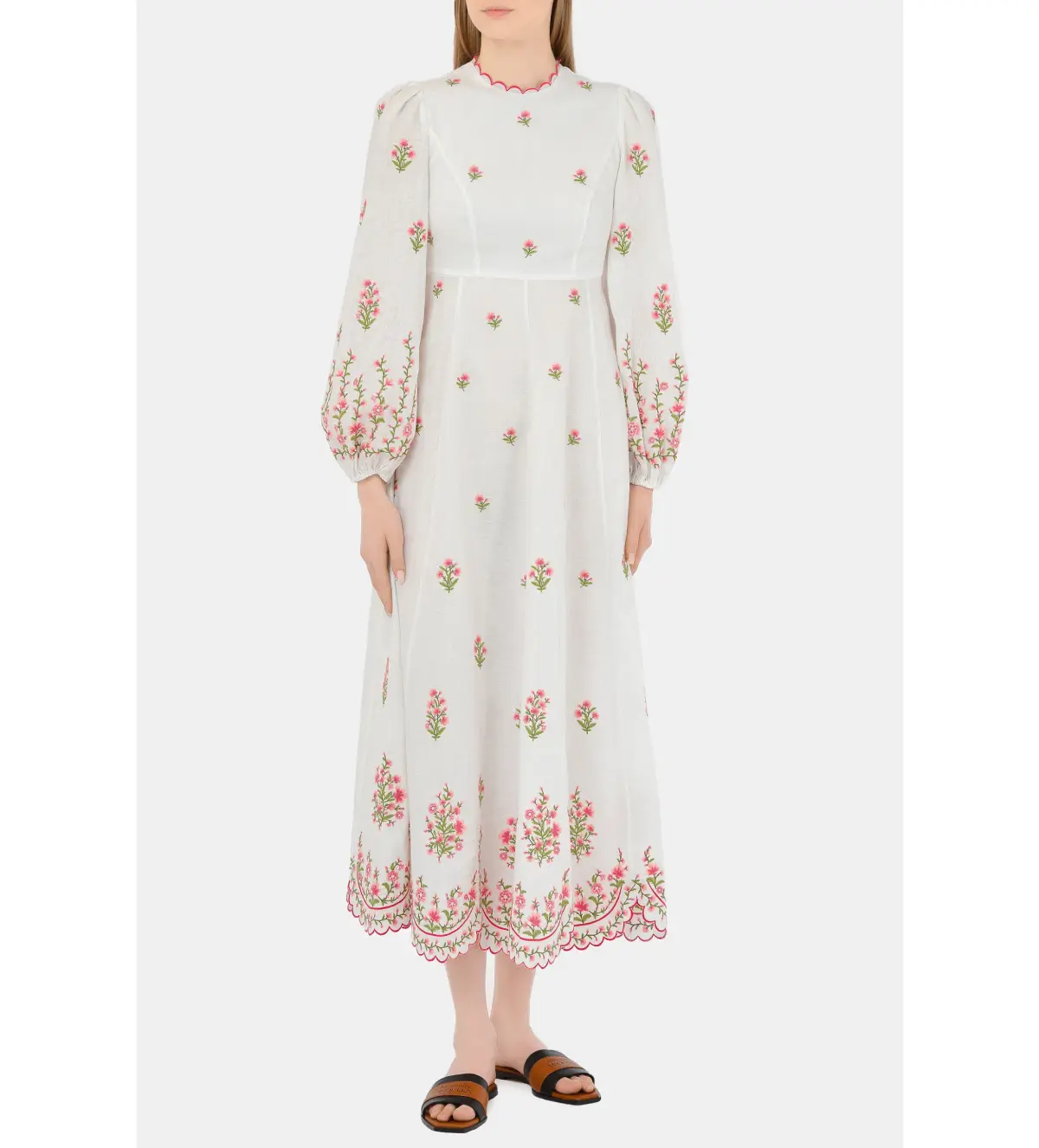Zimmerman Poppy Floral Midi Dress in Pink Embroidery Size 1 / AU 10 - Image 1