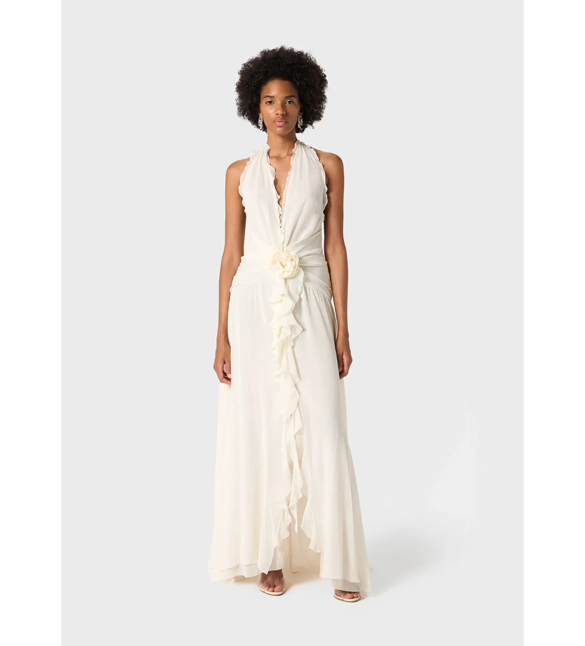 Blumarine Long Georgette Dress White Size 8 - Image 1