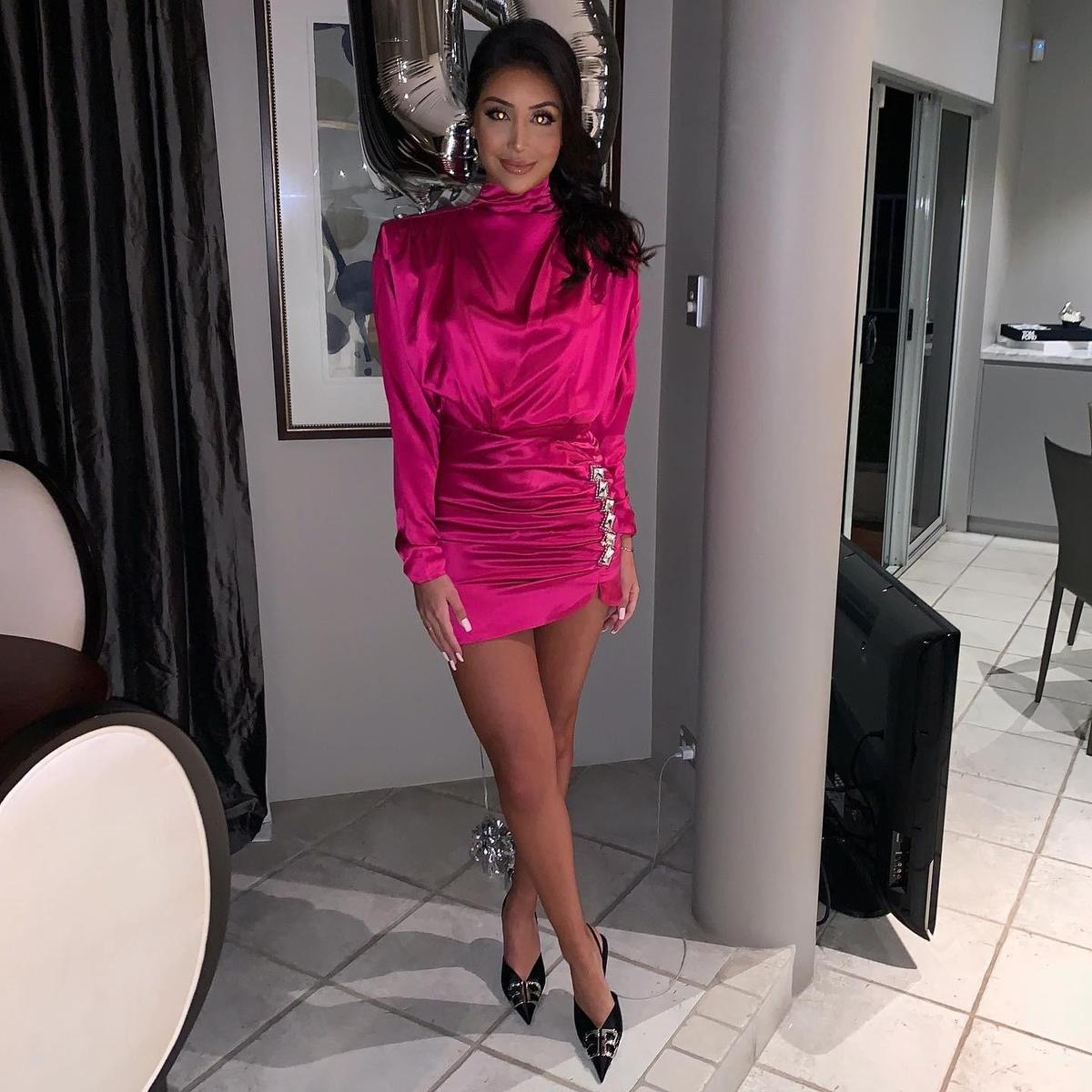 Alessandra Rich pink crystal embellished silk satin mink dress Pink Size 8 - Image 1