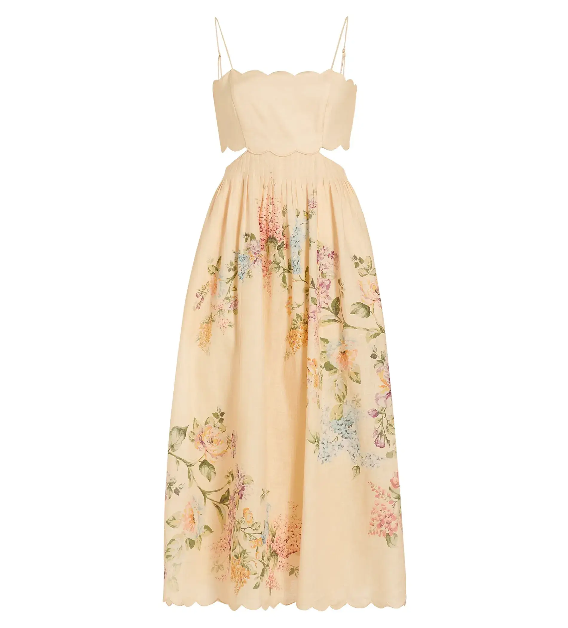 ZImmermann The Halliday Scallop Midi Dress in Cream Watercolour Floral Size 0/AU 8 - Image 5