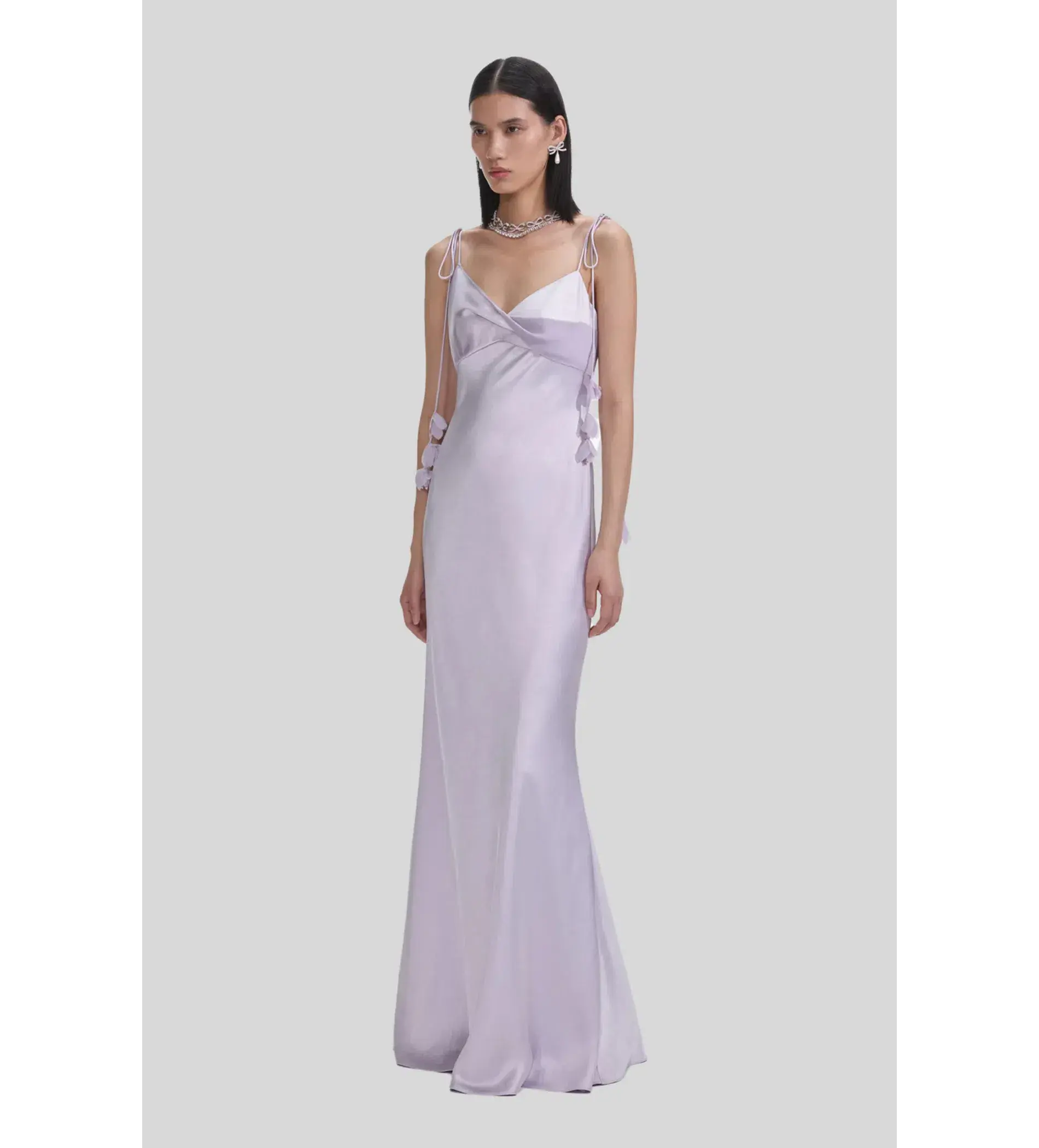 Self Portrait Flower Satin Maxi Dress Lilac Size 8 - Image 2