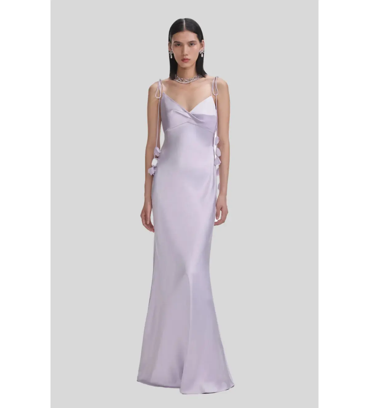 Self Portrait Flower Satin Maxi Dress Lilac Size 8 - Image 1