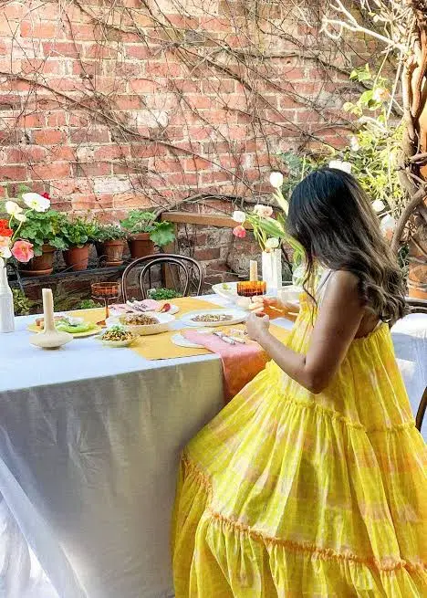 Aje Wilderness Tiered Maxi Dress Yellow Size AU 10 for rent on The Volte - main image