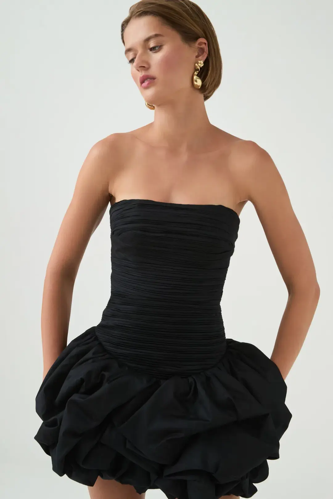 Aje Violette Bubble Hem Mini Dress in Black Size 8 for rent on The Volte - main image