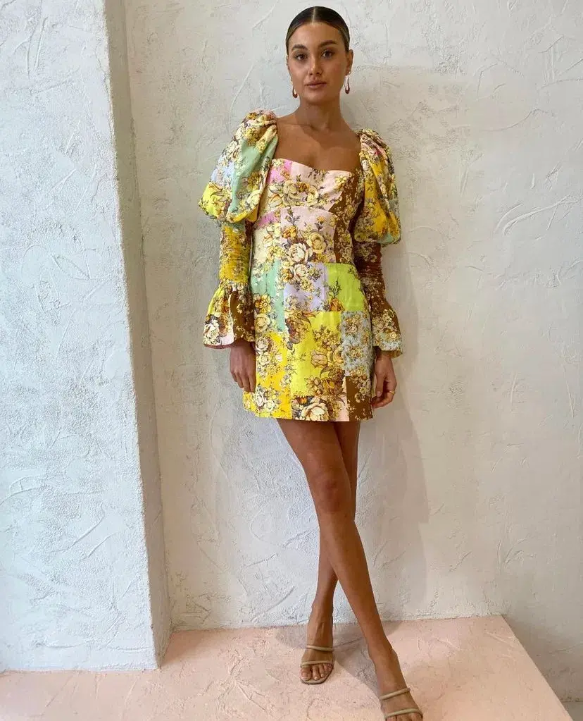 Alemais Matilde Puff Sleeve Mini Dress Multi Print Size 12 - Image 1