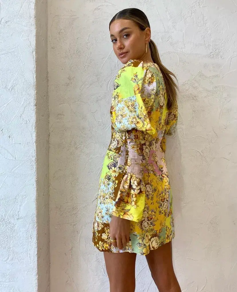 Alemais Matilde Puff Sleeve Mini Dress Multi Print Size 12 - Image 3