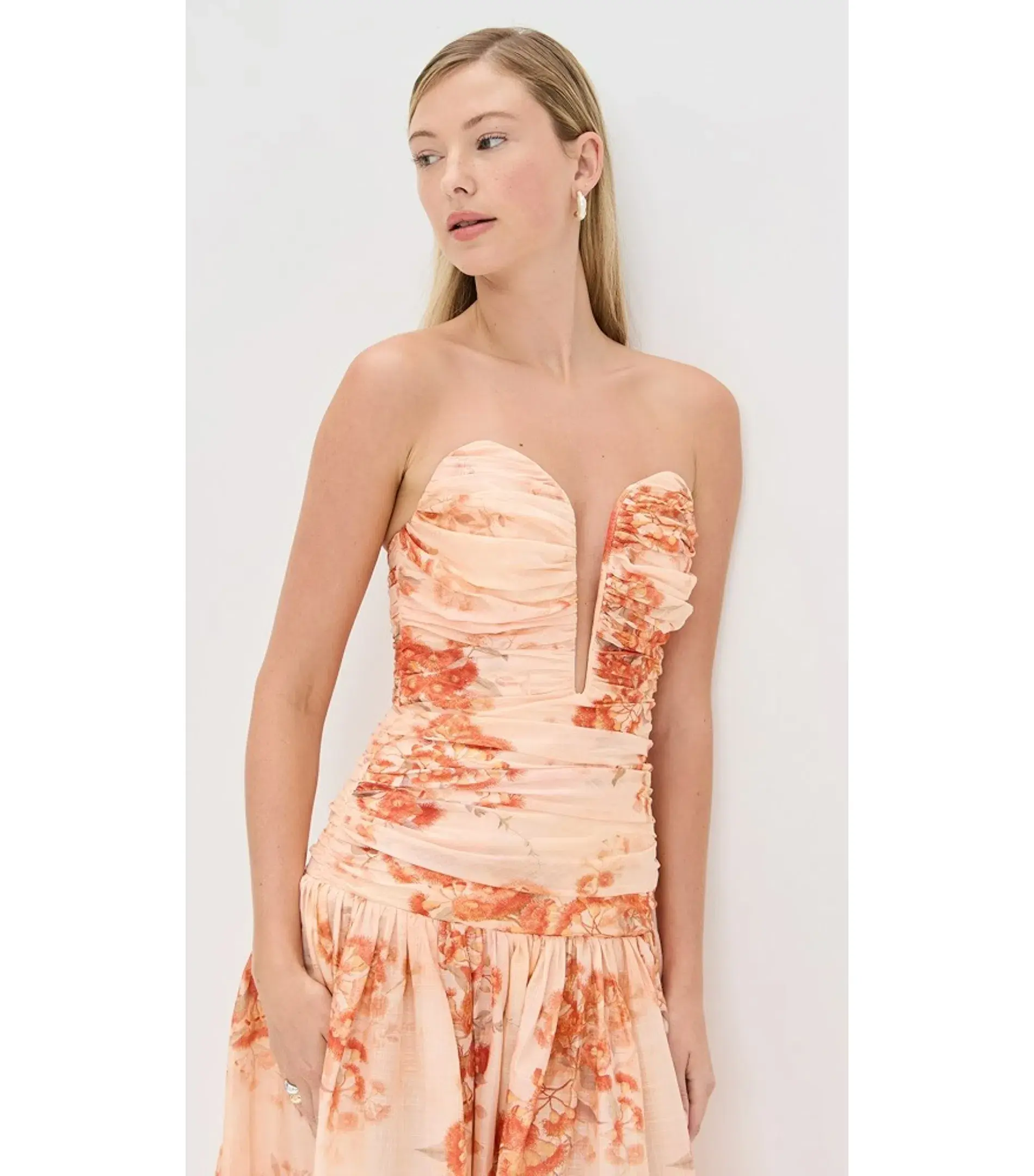 Zimmermann Cascadian Strapless Midi Dress Red Botanical Floral Size 0 / AU 8 - Image 2