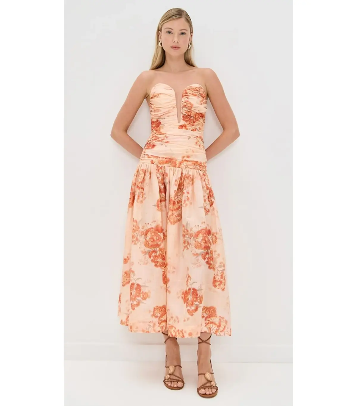 Zimmermann Cascadian Strapless Midi Dress Red Botanical Floral Size 0 / AU 8 - Image 1