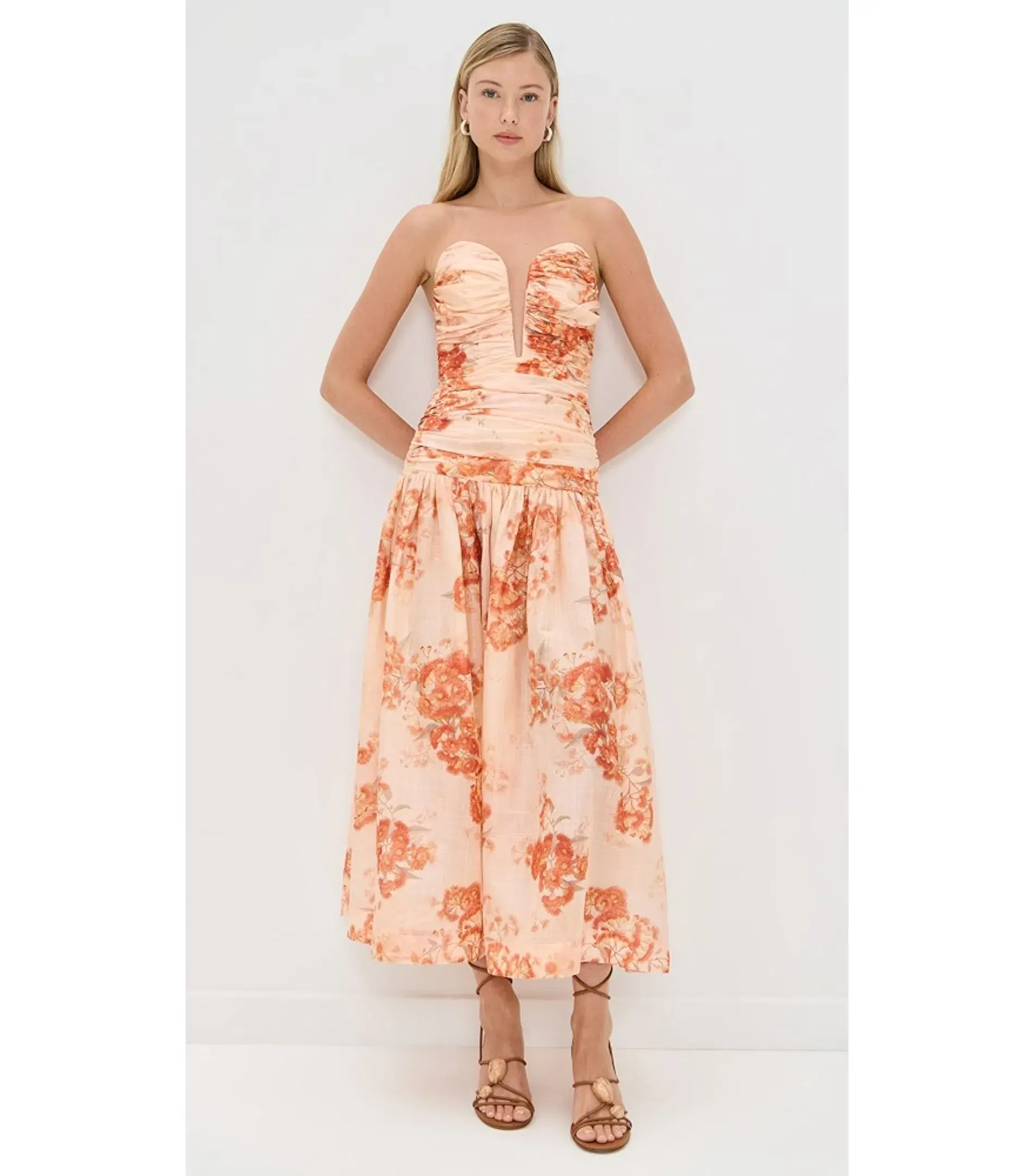 Zimmermann Cascadian Strapless Midi Dress Red Botanical Floral Size 0 / AU 8 - Image 1