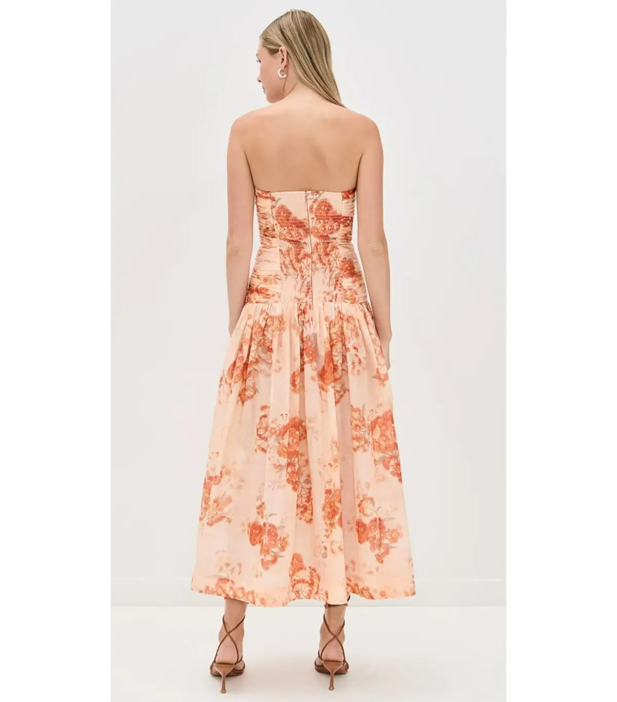 Zimmermann Cascadian Strapless Midi Dress Red Botanical Floral Size 0 / AU 8 - Image 3