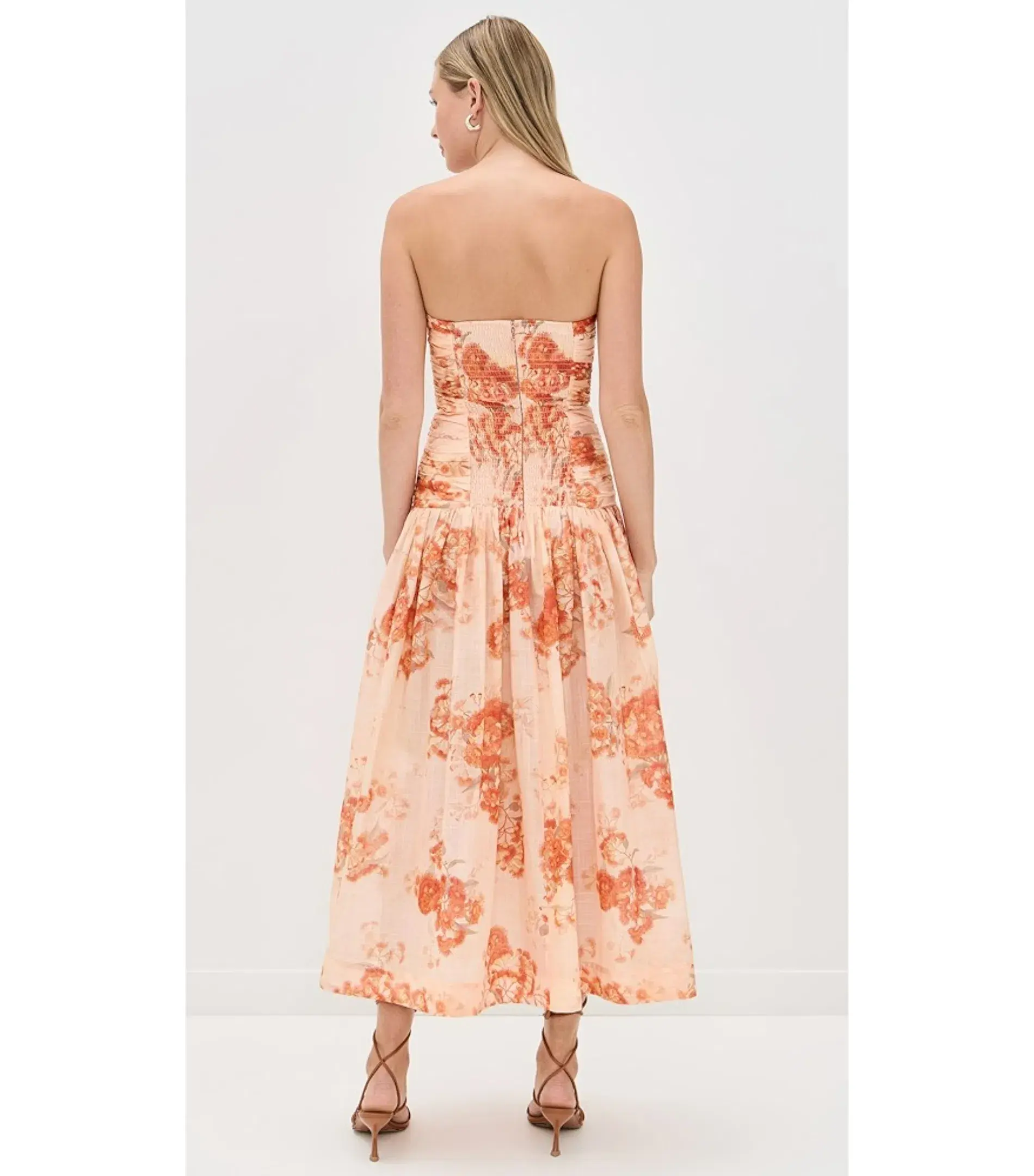 Zimmermann Cascadian Strapless Midi Dress Red Botanical Floral Size 0 / AU 8 - Image 3