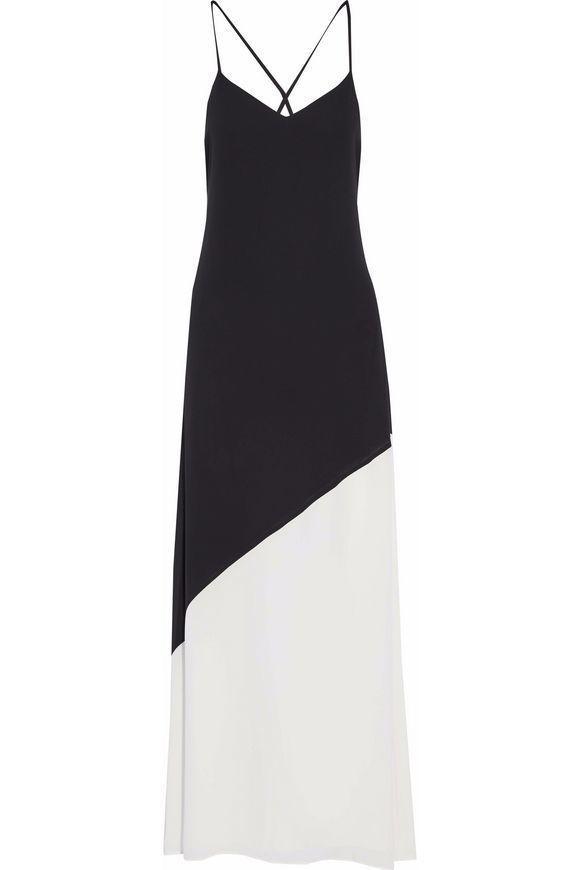 Alice and Olivia Maggie Two Tone Crepe De Chine Maxi Dress Black/White Size 4 for rent on The Volte - main image