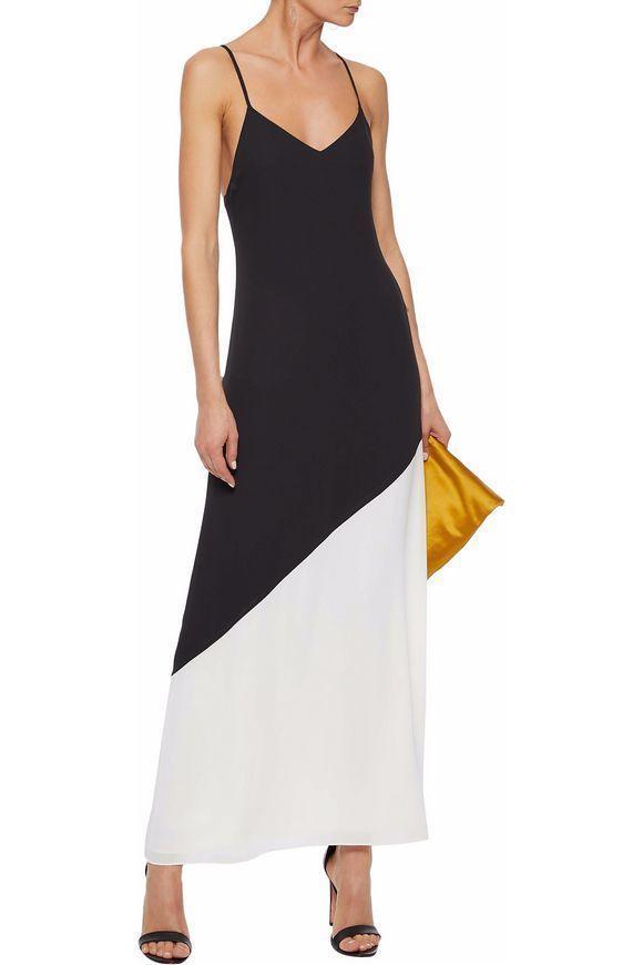 Alice and Olivia Maggie Two Tone Crepe De Chine Maxi Dress Black/White Size 4 - Image 1