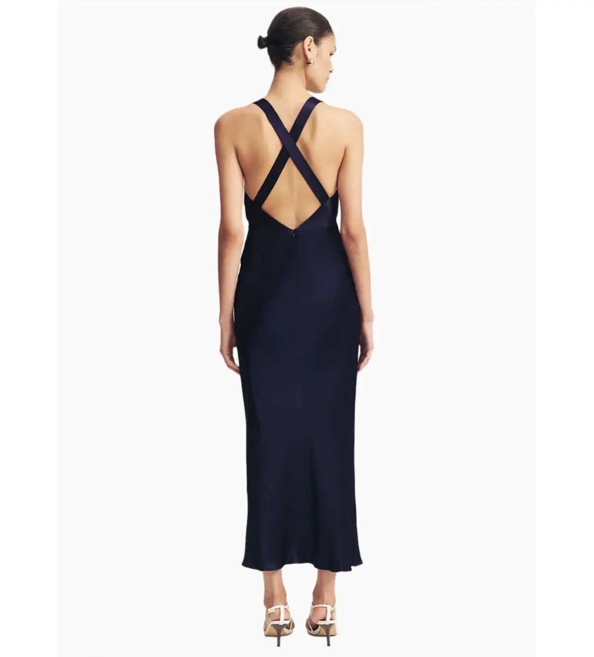 Shona joy Camille Lace Cross Back Split Maxi Dress Midnight/Ivory Size AU 8 - Image 3
