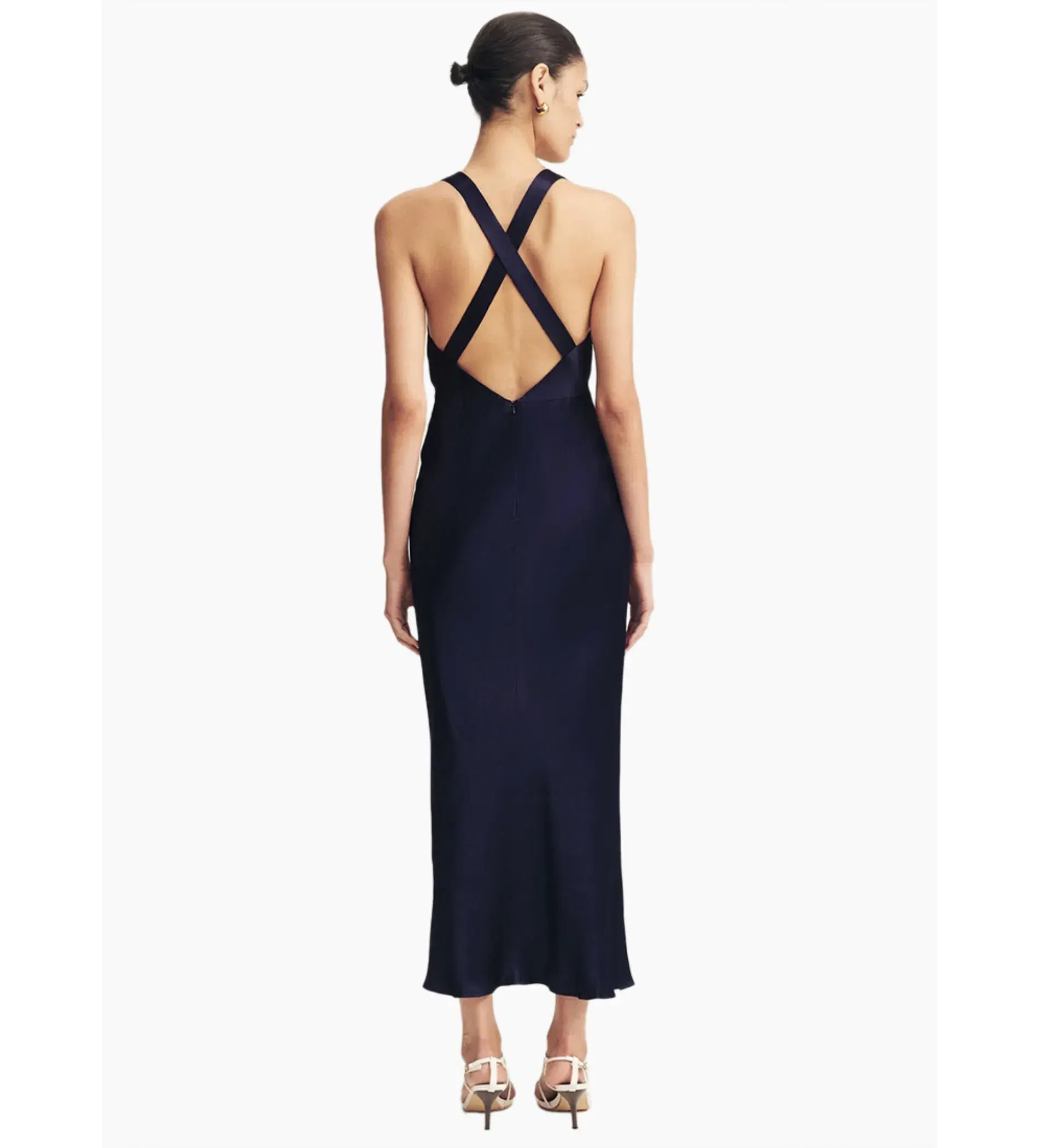 Shona joy Camille Lace Cross Back Split Maxi Dress Midnight/Ivory Size AU 8 - Image 3
