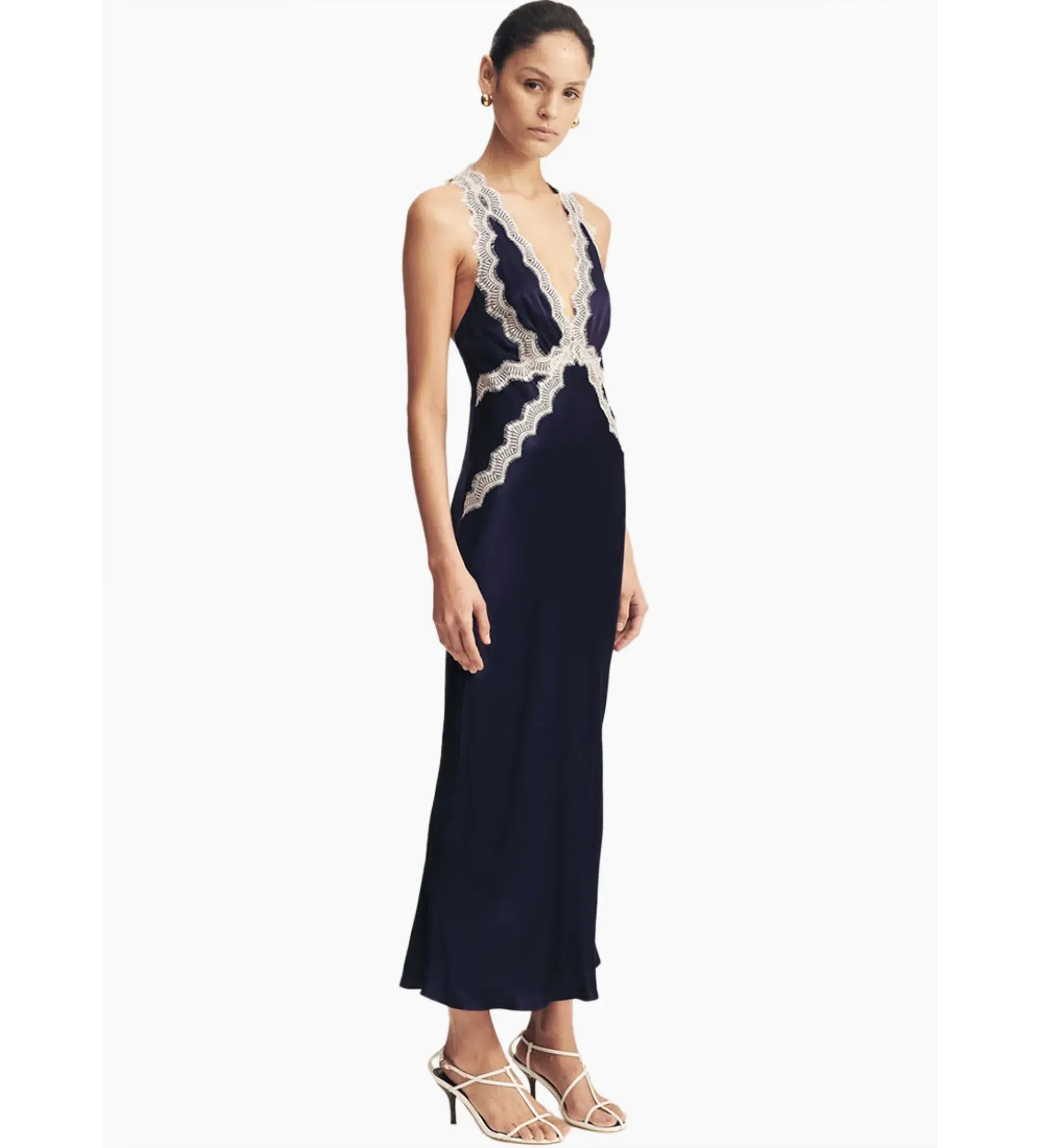Shona joy Camille Lace Cross Back Split Maxi Dress Midnight/Ivory Size AU 8 - Image 2