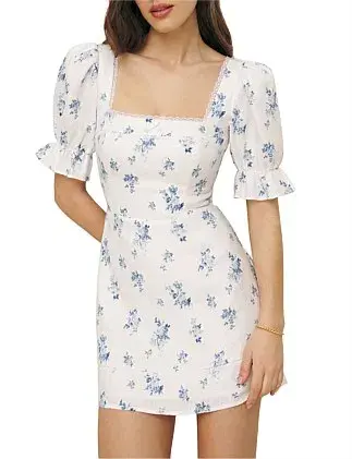 Reformation Eviana Puff Sleeve Mini Dress Size AU 6 for rent on The Volte - main image