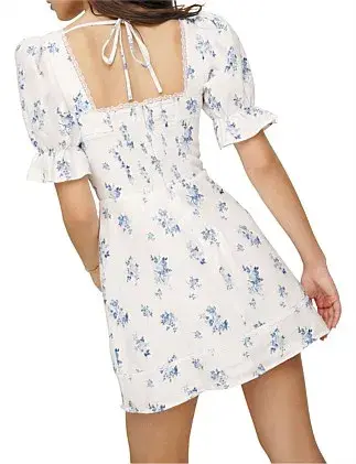 Reformation Eviana Puff Sleeve Mini Dress Size AU 6 for rent on The Volte - main image