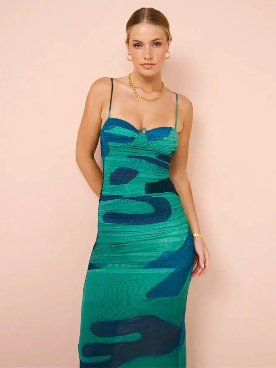 Sir The Label Frankie Gathered Midi Dress Emerald Reflection Size 8 - Image 2