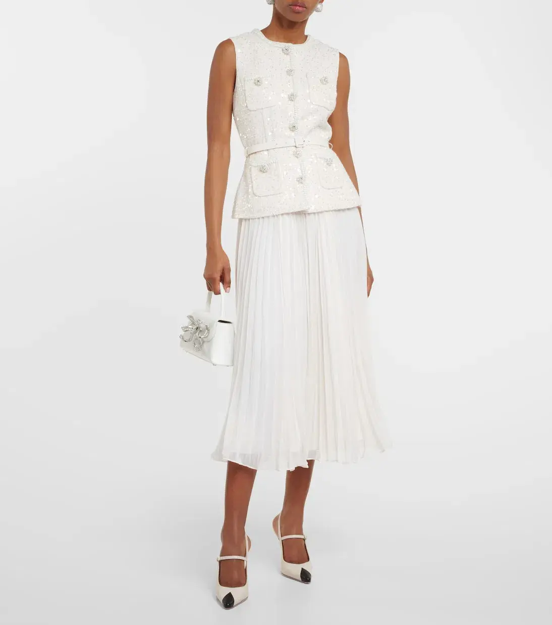 Self-portrait Sequined Bouclé Midi Dress White Size AU 10 - Image 4