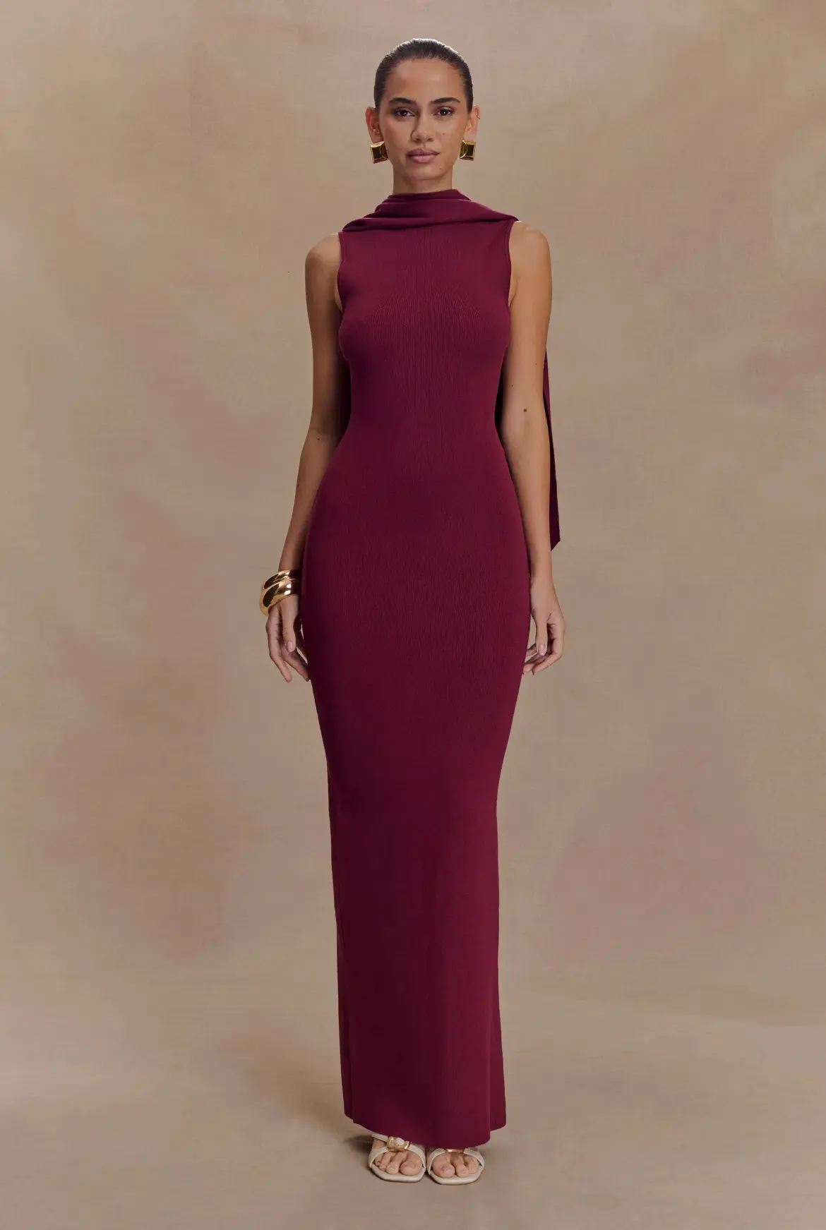 Meshki Knit Scarf Maxi Dress  Merlot Size 8 - Image 1