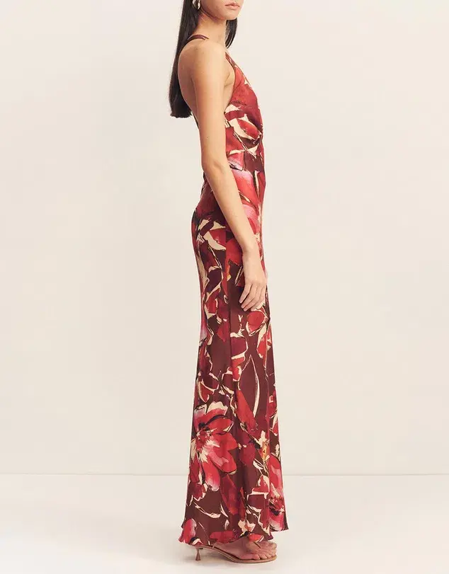 Shona Joy Nolita Plunged Cross Back Maxi Dress Rosewood Floral Size AU 6  - Image 2