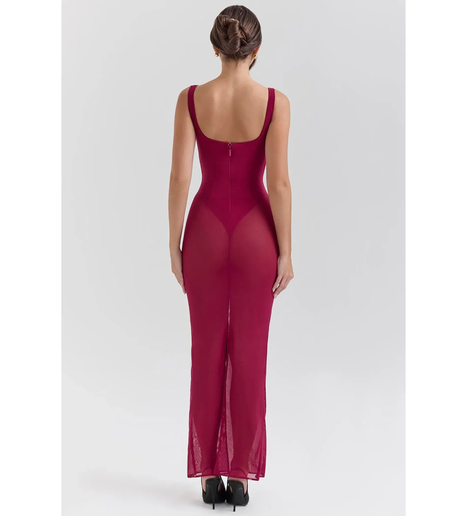 House of CB Robina Stretch Mesh Maxi Dress Wine Size XS/AU 6 - Image 4