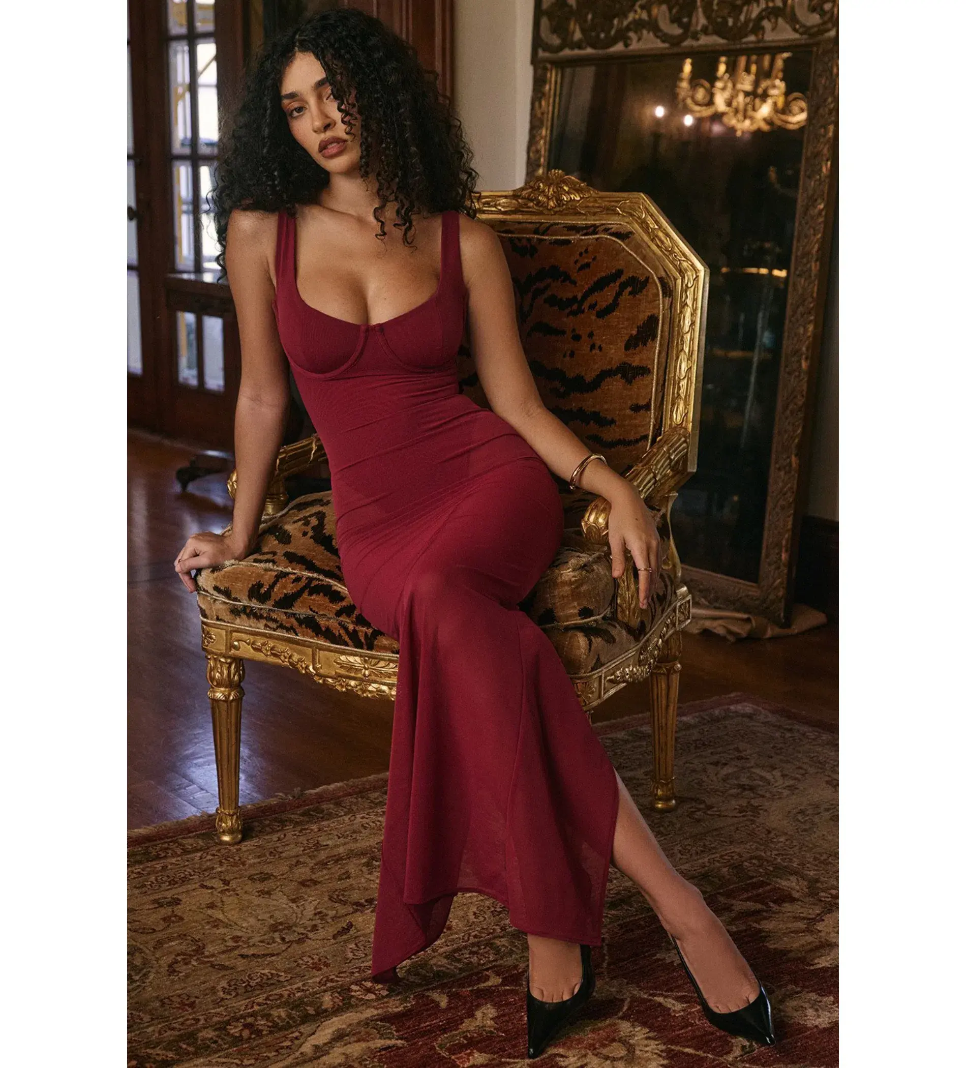 House of CB Robina Stretch Mesh Maxi Dress Wine Size XS/AU 6 - Image 5
