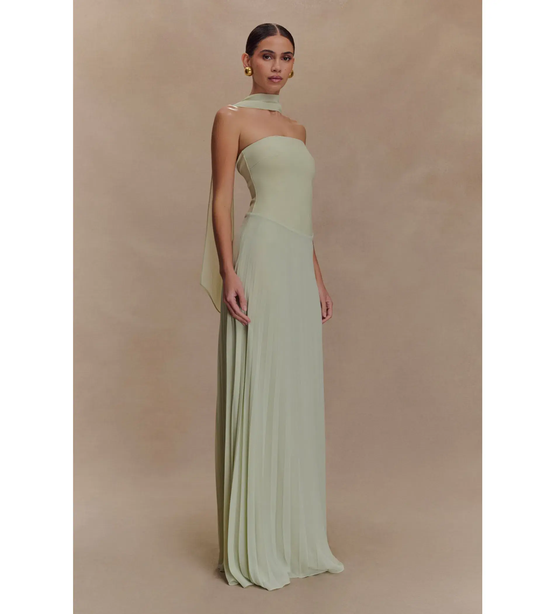 Meshki Chiffon Scarf Maxi Dress Sage Size 10 - Image 1