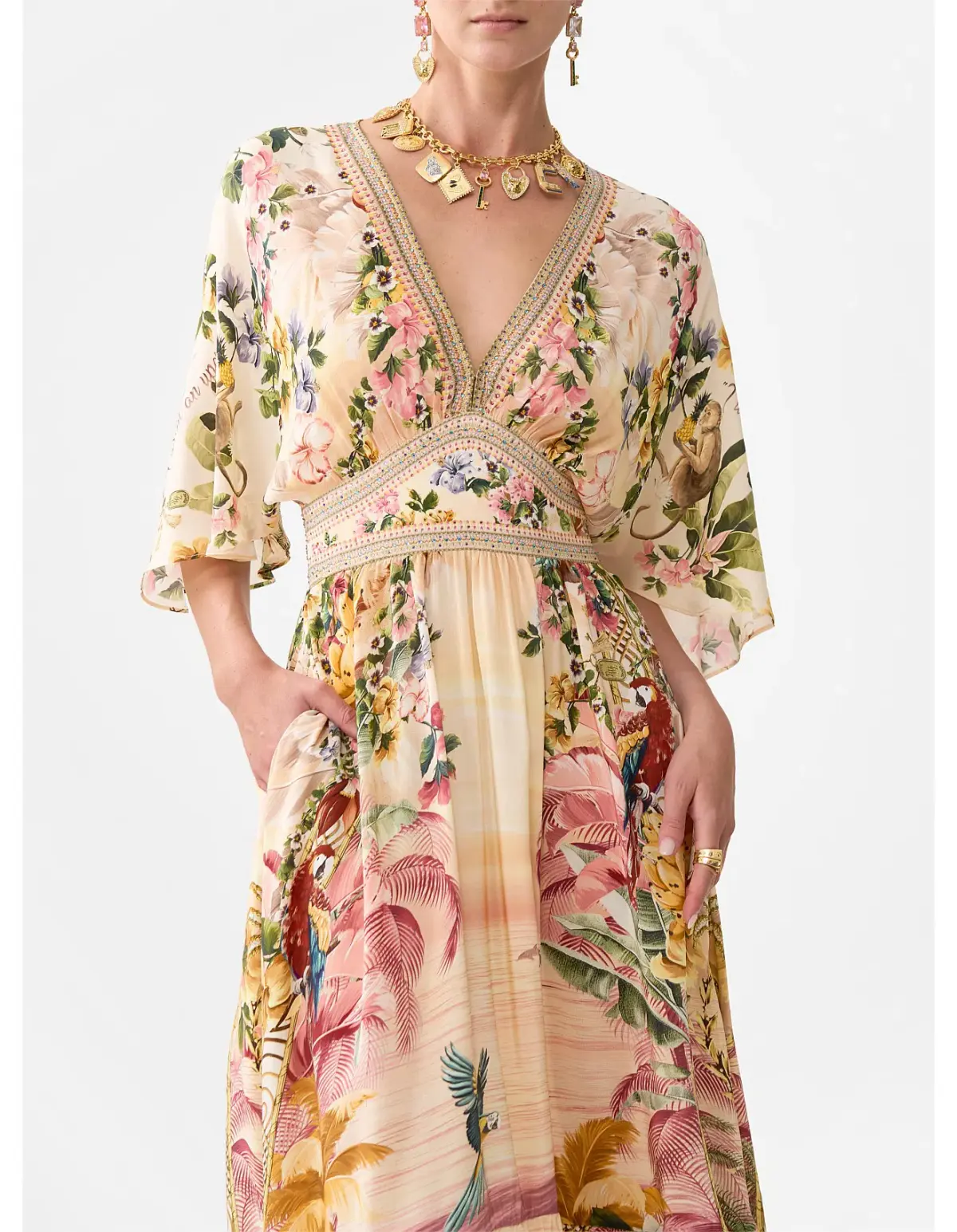 Camilla Waisted Dress with Hem Ruffle in Welcome to the White Lotus Print Size XS / AU 8 - Image 4