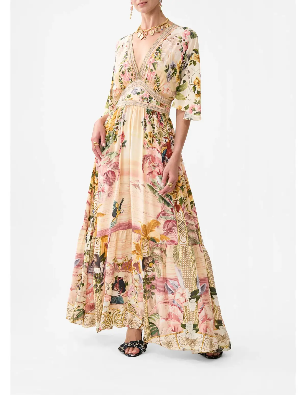 Camilla Waisted Dress with Hem Ruffle in Welcome to the White Lotus Print Size XS / AU 8 - Image 1