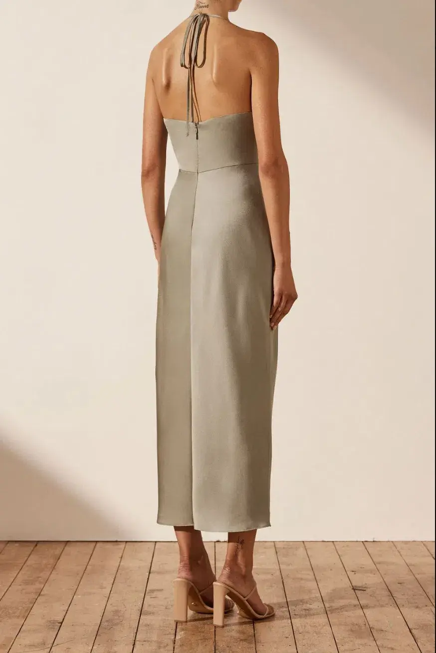Shona Joy Luxe Twist Front Halter Midi Dress Eucalyptus Size 8 - Image 2
