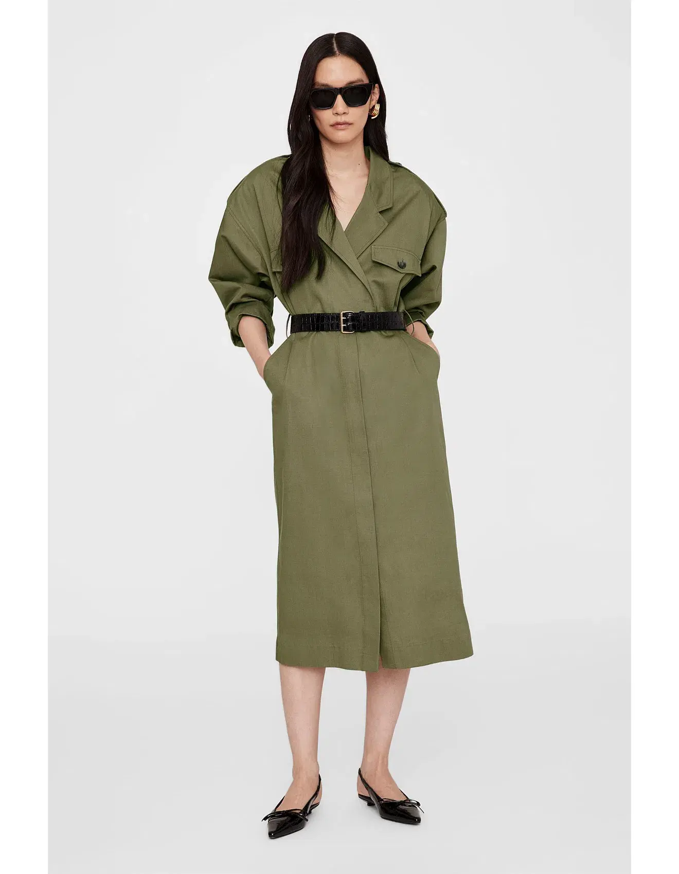 Anine Bing Zelda Coat Midi Dress in Khaki Green Size M / AU 10 - Image 1