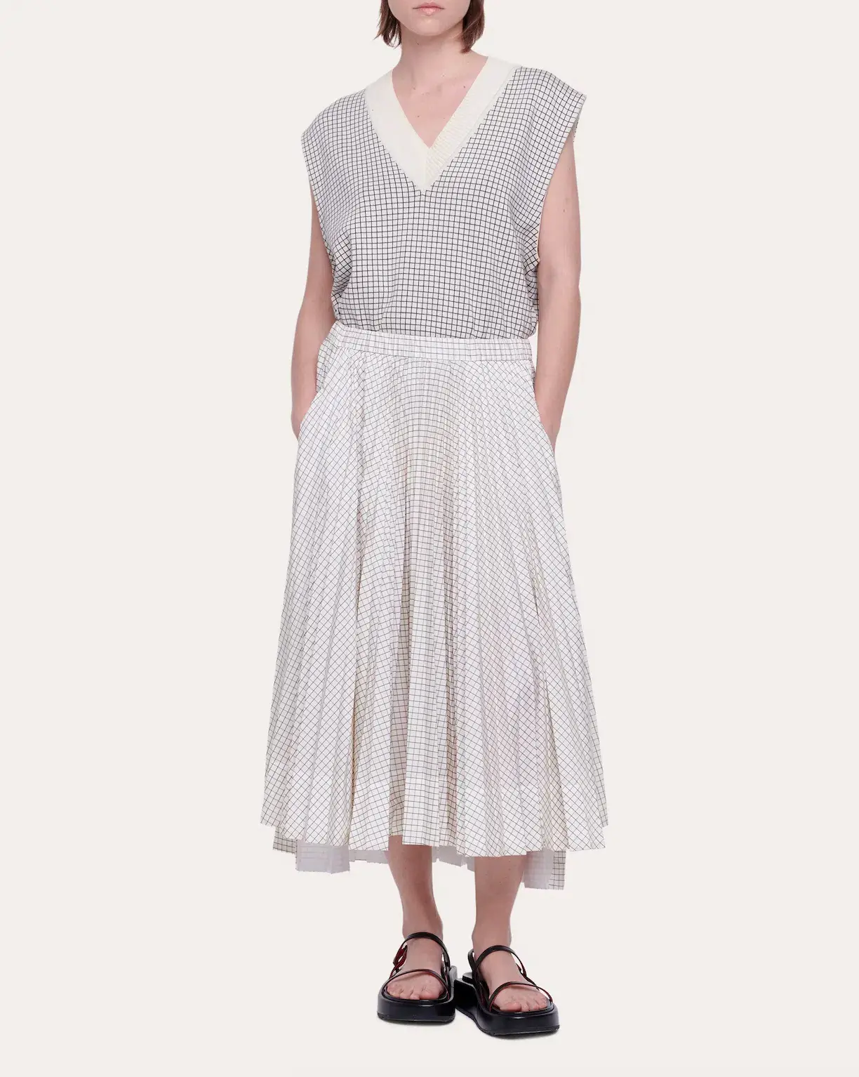 Plan C Pleated Skirt in Cream Print Size FR 42 / AU 14 - Image 1