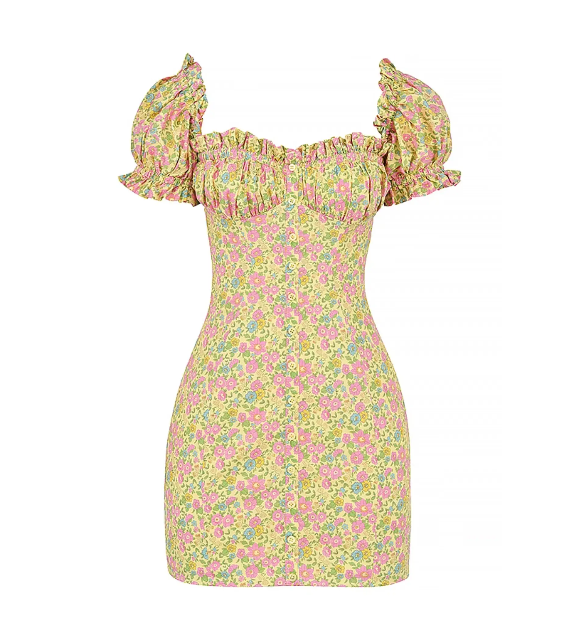 House of CB Tanaya Vintage Floral Puff Sleeve Mini Dress in Floral Size 8/S - Image 4