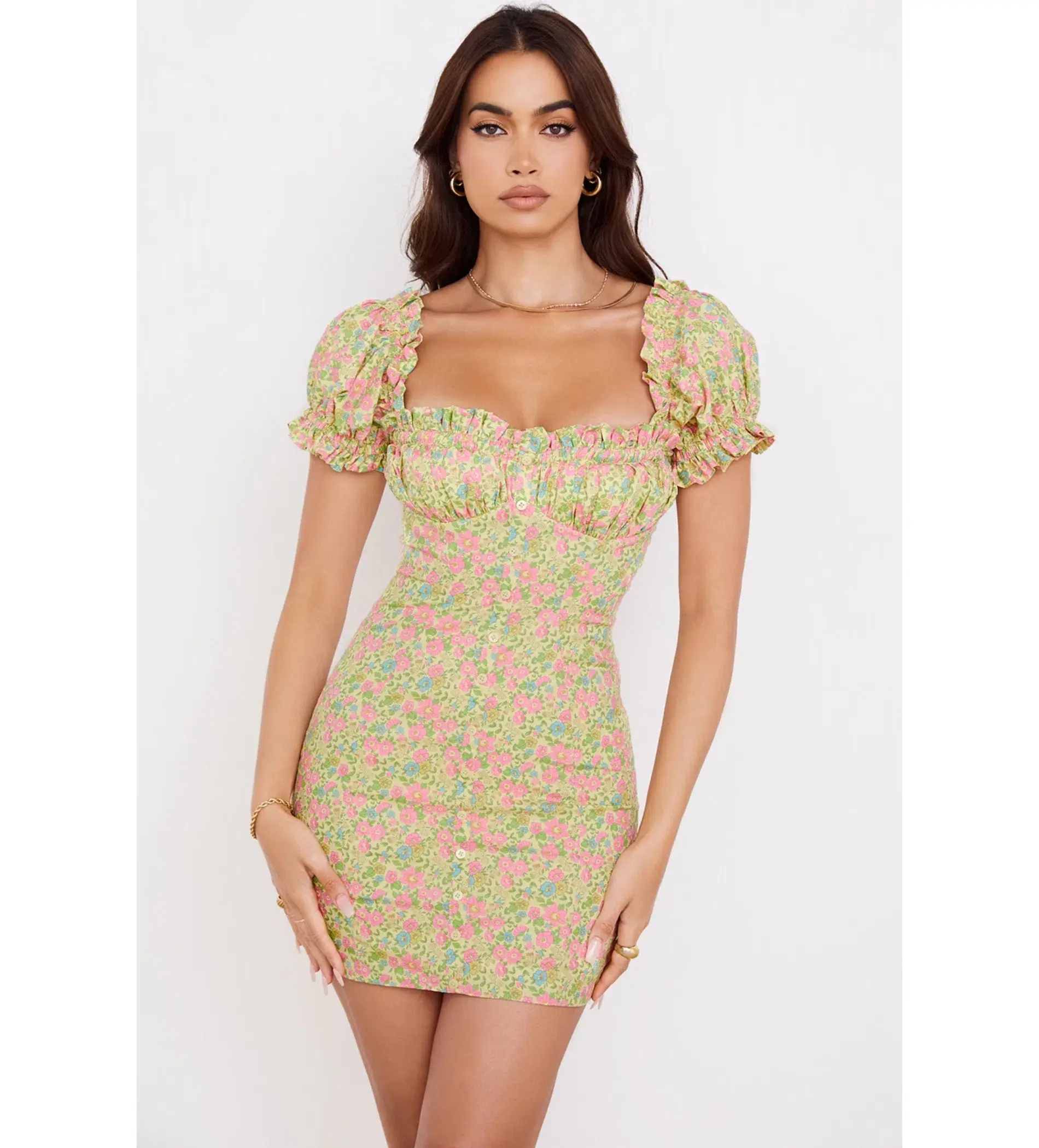 House of CB Tanaya Vintage Floral Puff Sleeve Mini Dress in Floral Size 8/S - Image 2
