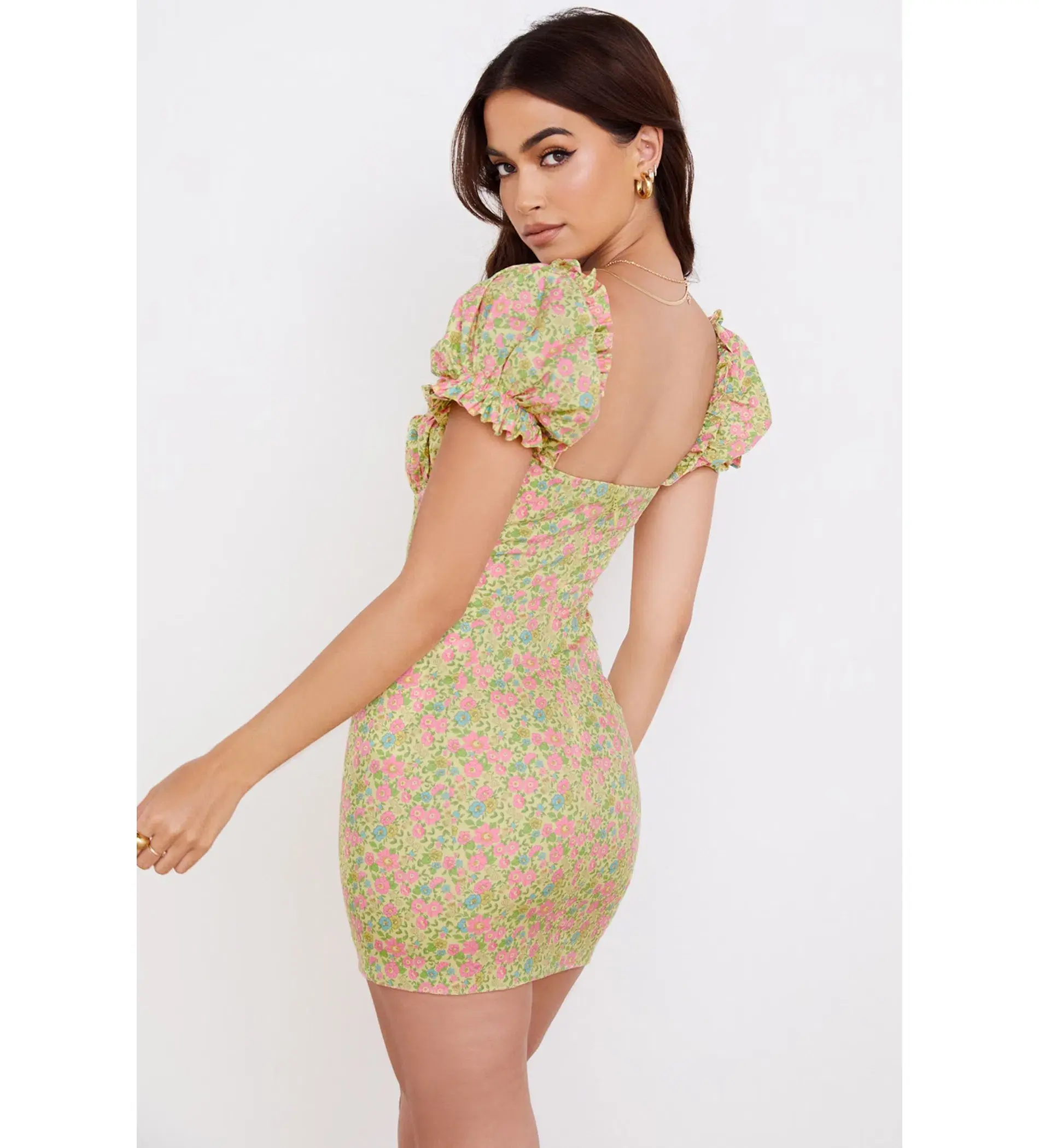 House of CB Tanaya Vintage Floral Puff Sleeve Mini Dress in Floral Size 8/S - Image 3