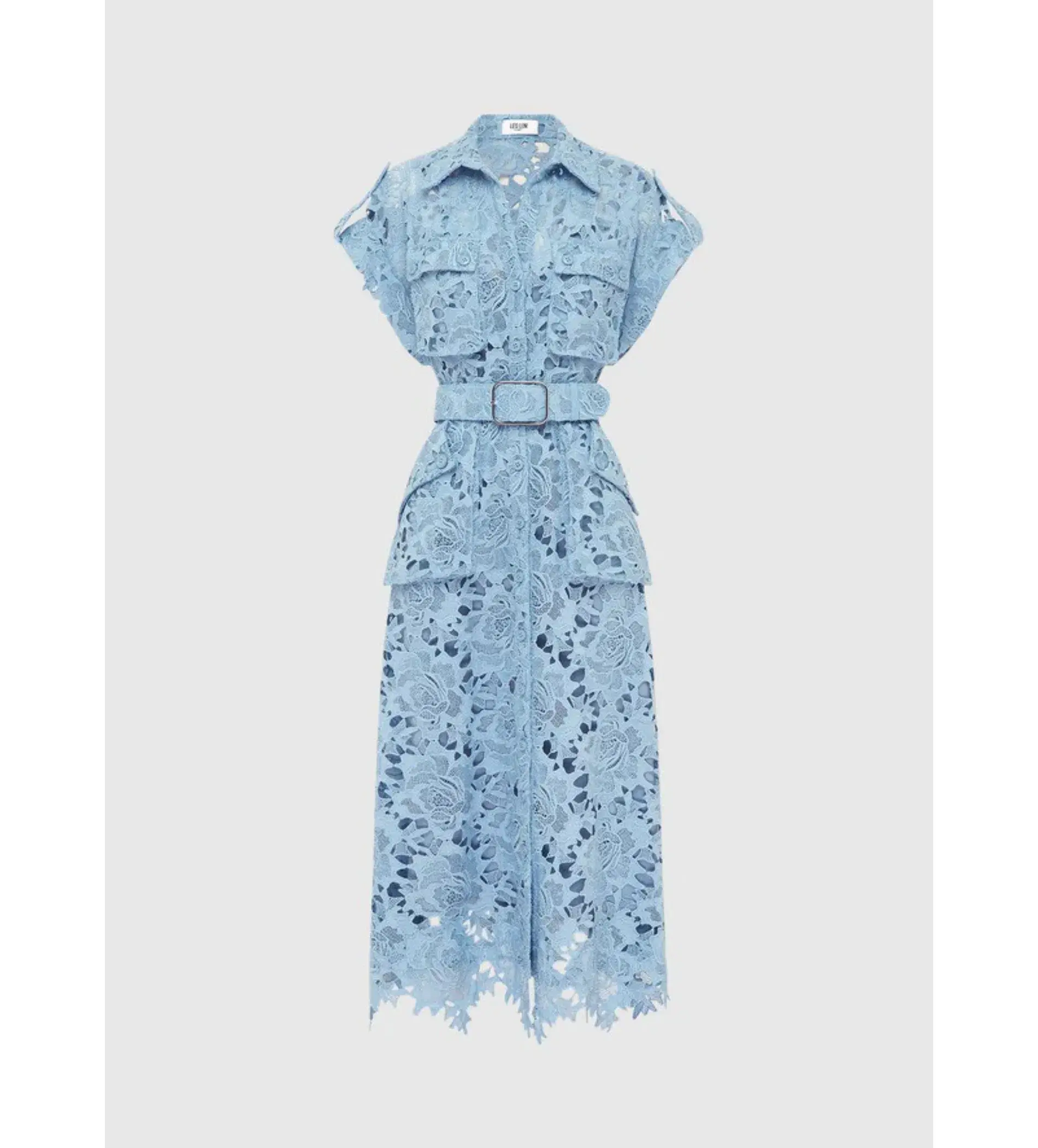 Leo Lin Lace Pocket Shirt Midi Dress Powder Blue Size AU 10 - Image 5