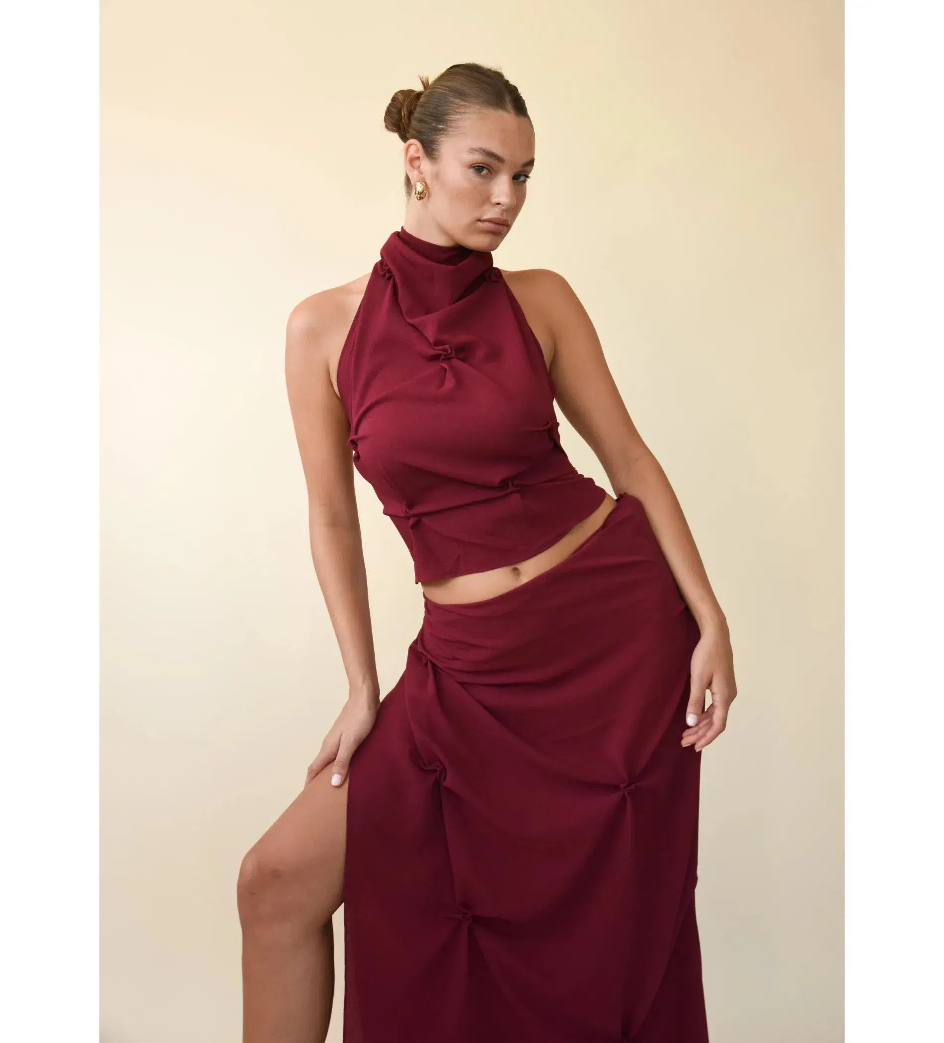 Koster Kulture Marbella Halter Top and Midi Skirt Set Wine Size M/AU 10 - Image 4