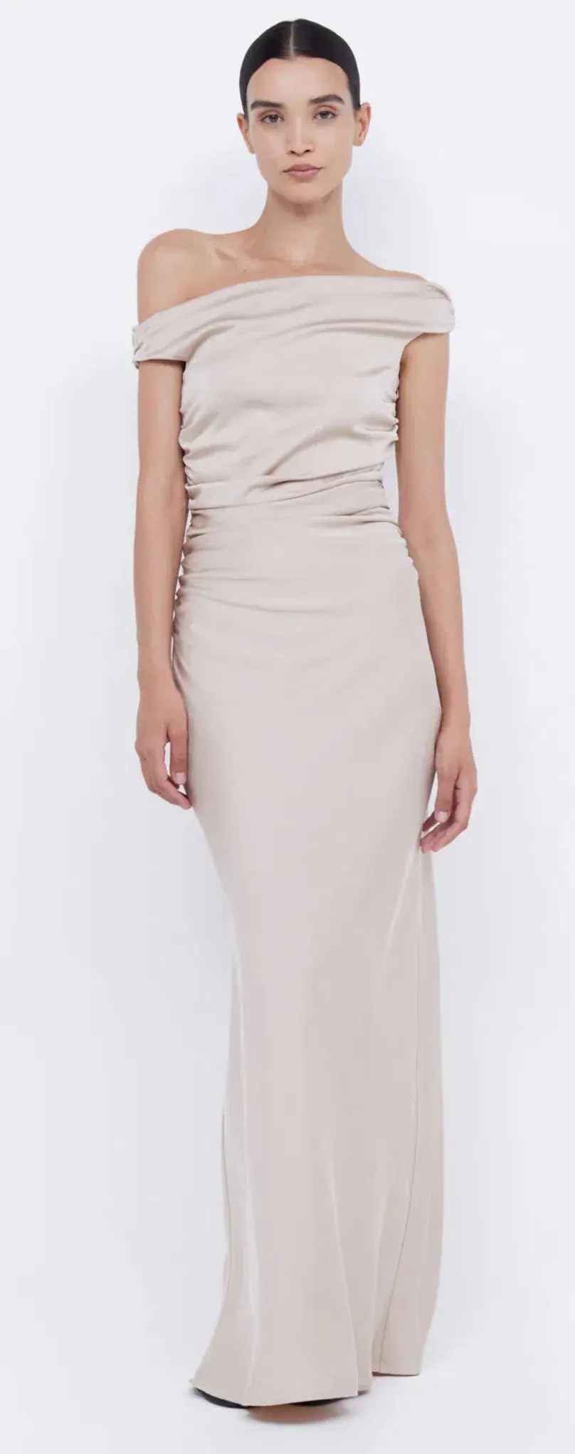 Bec & Bridge Eternity Off Shoulder Maxi dress in Sand Size AU 12 - Image 1