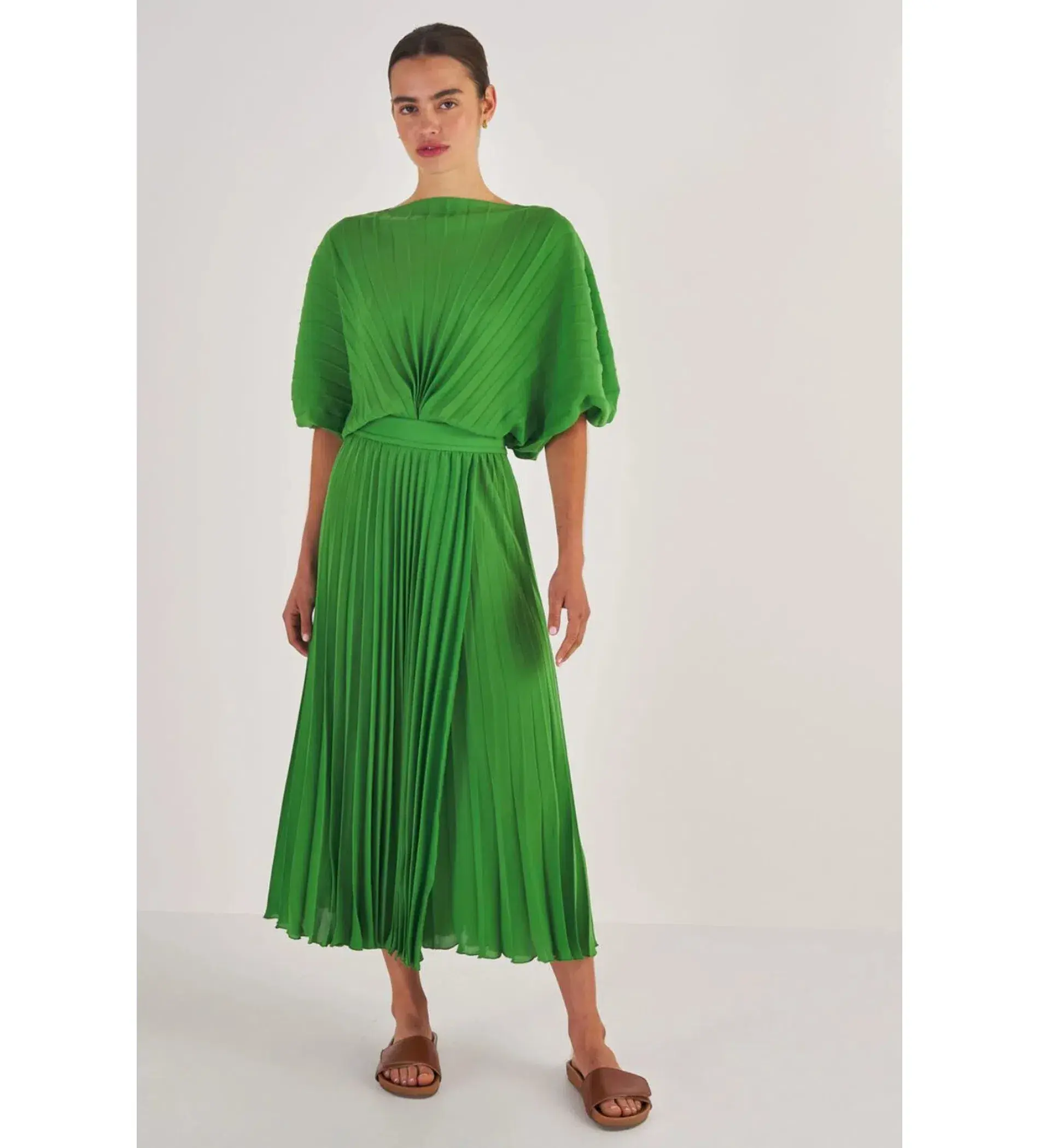 Oroton Garden Pleated Midi  Dress in Green Size AU 8  - Image 1